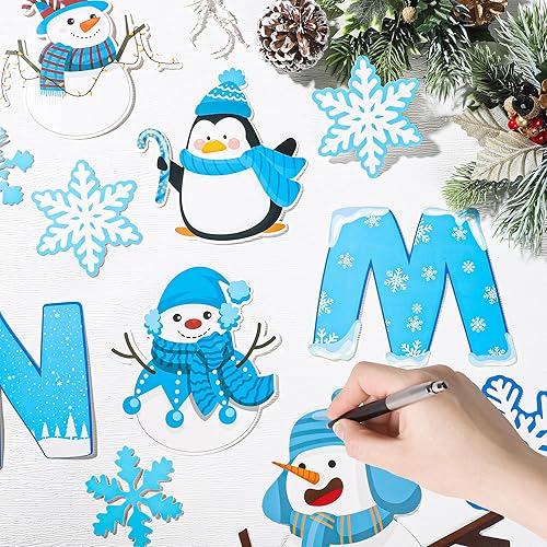 Miniatura 4 de 94 piezas de decoración de tablero de anuncios de árbol de aula, copo de nieve de invierno, Let it Snow, decoración de aula, copo de nieve, muñeco