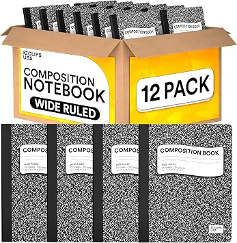 Composition Notebooks, Wide Lined Composition Notebook, Hardcover Marble Composition Notebook, 100 sheets 200 Pages 12, Wide Rule