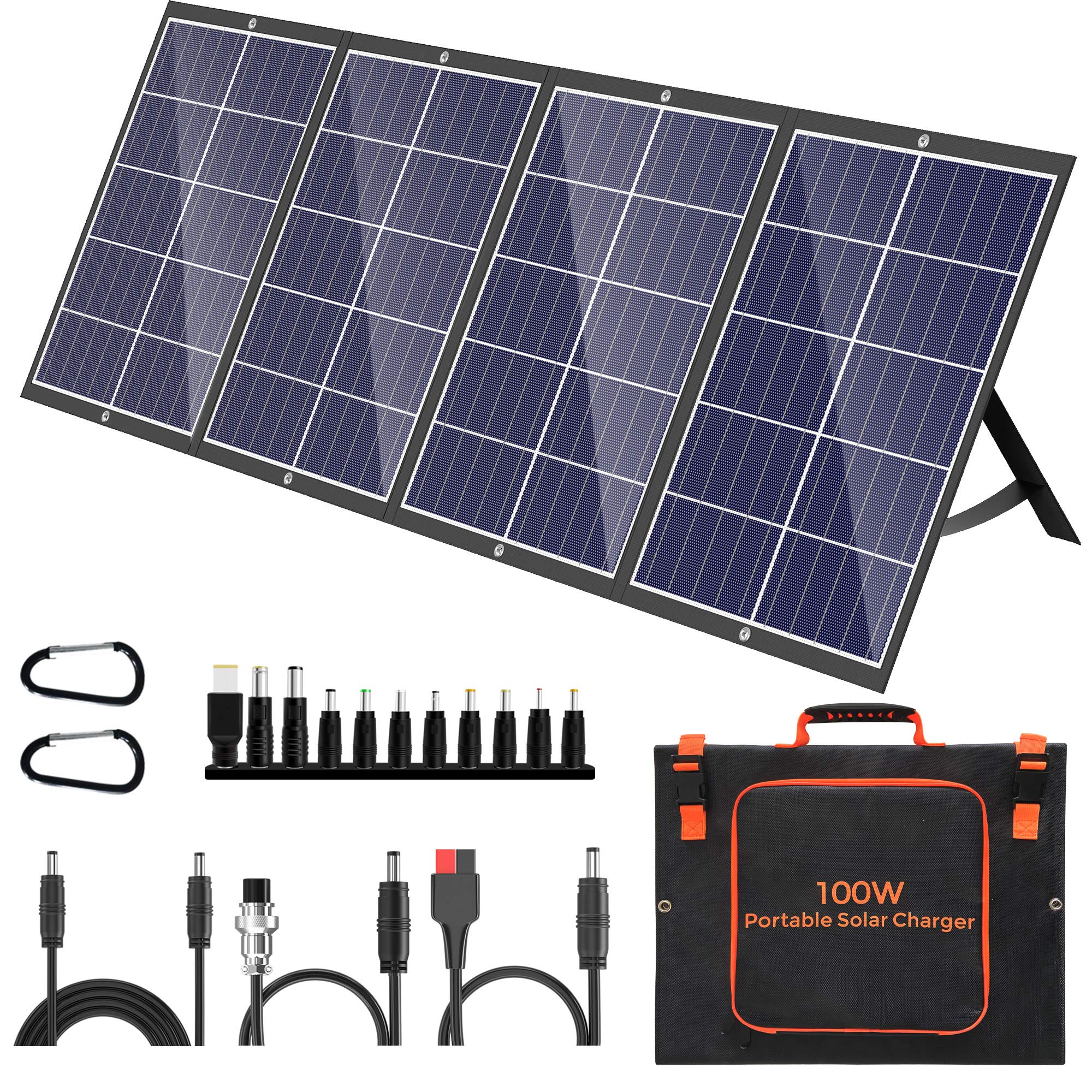 100W Portable Solar Panel Kit with Stand Foldable Solar Panel Charger for Jackery Power Station, 8mm Goal Zero Yeti Power ...