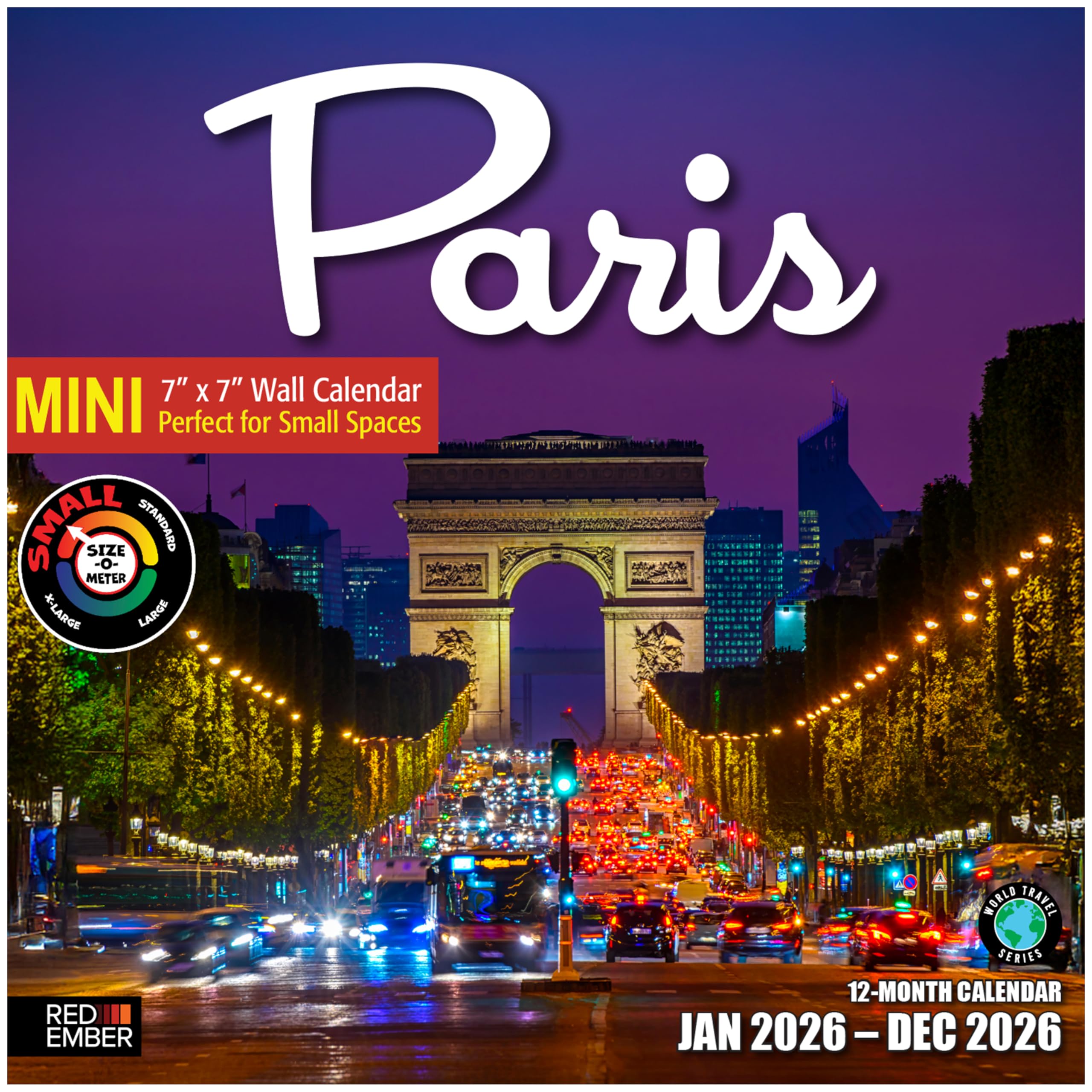 RED EMBER Paris France 2026 Mini Wall Calendar 12 Month | 7" x 14" Open | Thick & Sturdy Paper | Giftable | Calendar 2026