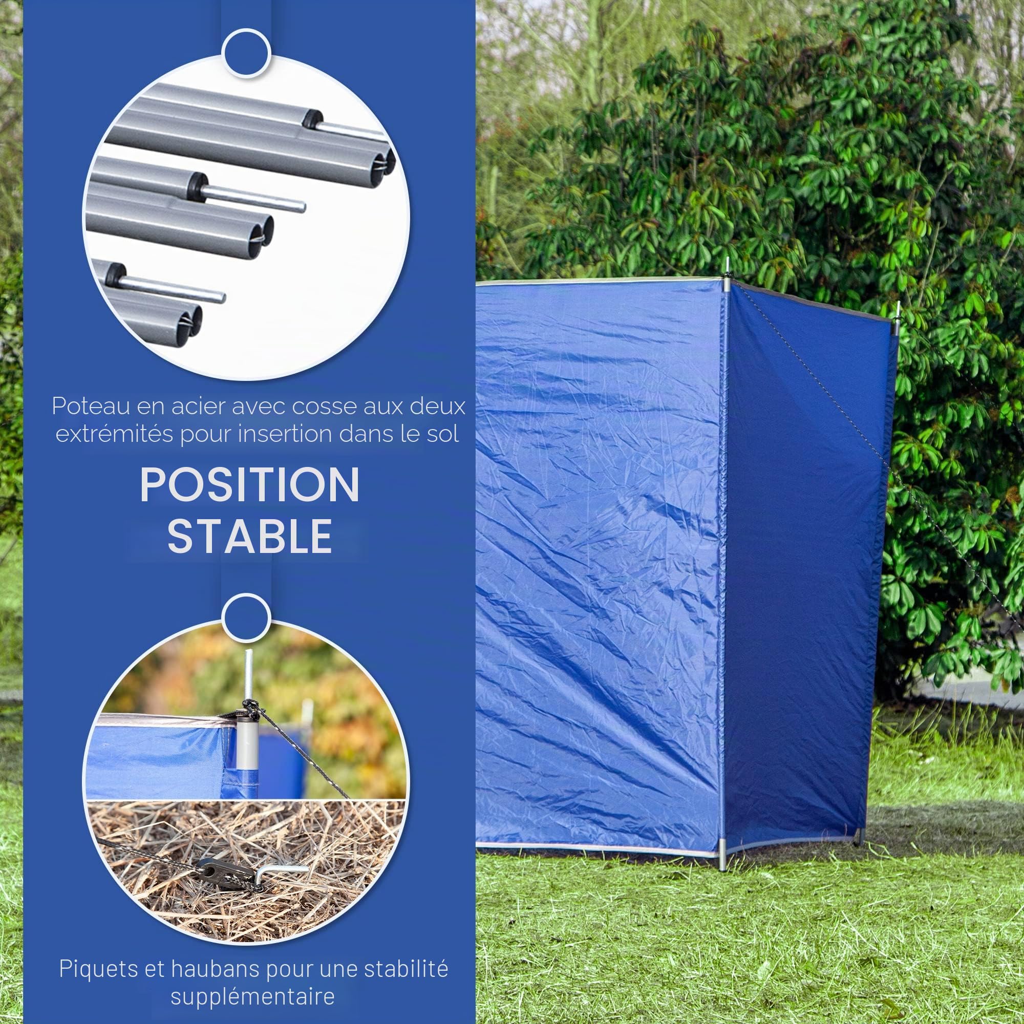 Outsunny Camping Coupe-Vent Pliable Portable 620cm x 150cm | Sac de transport, poteaux en acier, abri-soleil de plage, mur d'intimité, coupe-vent
