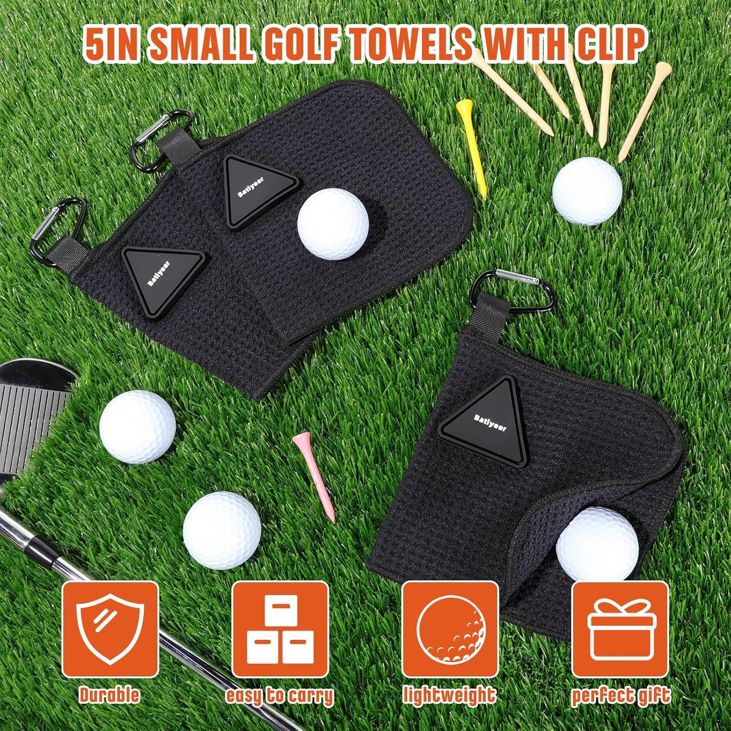 Batiyeer 3 Pack Small Magnetic Golf Towels Gift for Men 5.5 x 5.5 Inch Microfiber Waffle Material with Clip Pocket Golf Towel with Magnet for Carts Fall Camping Club Men Women (Black) - Image 6