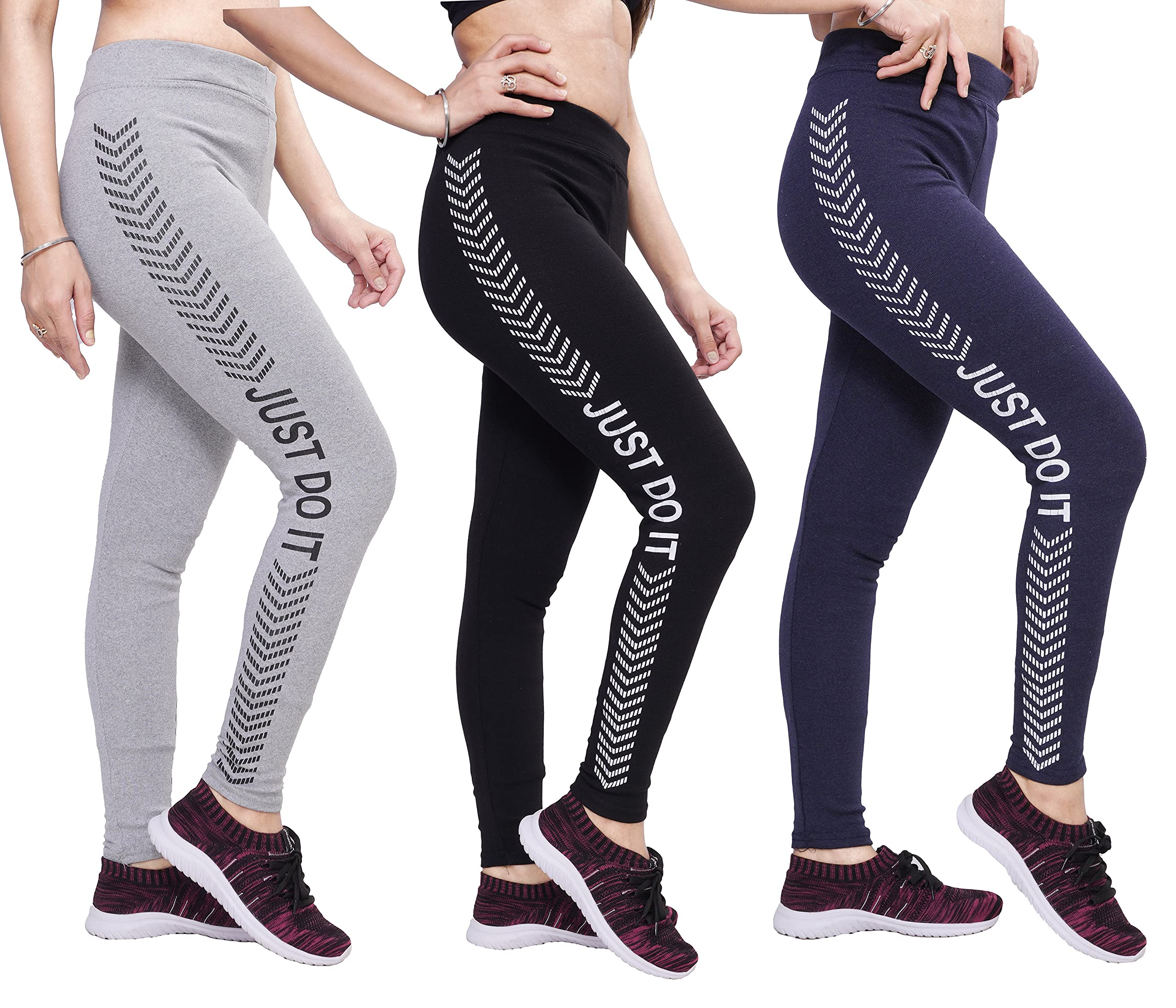 AJ FashionStylish Women's Just Do IT Printed Jeggings Pack of 3(Size:-26 to 36)