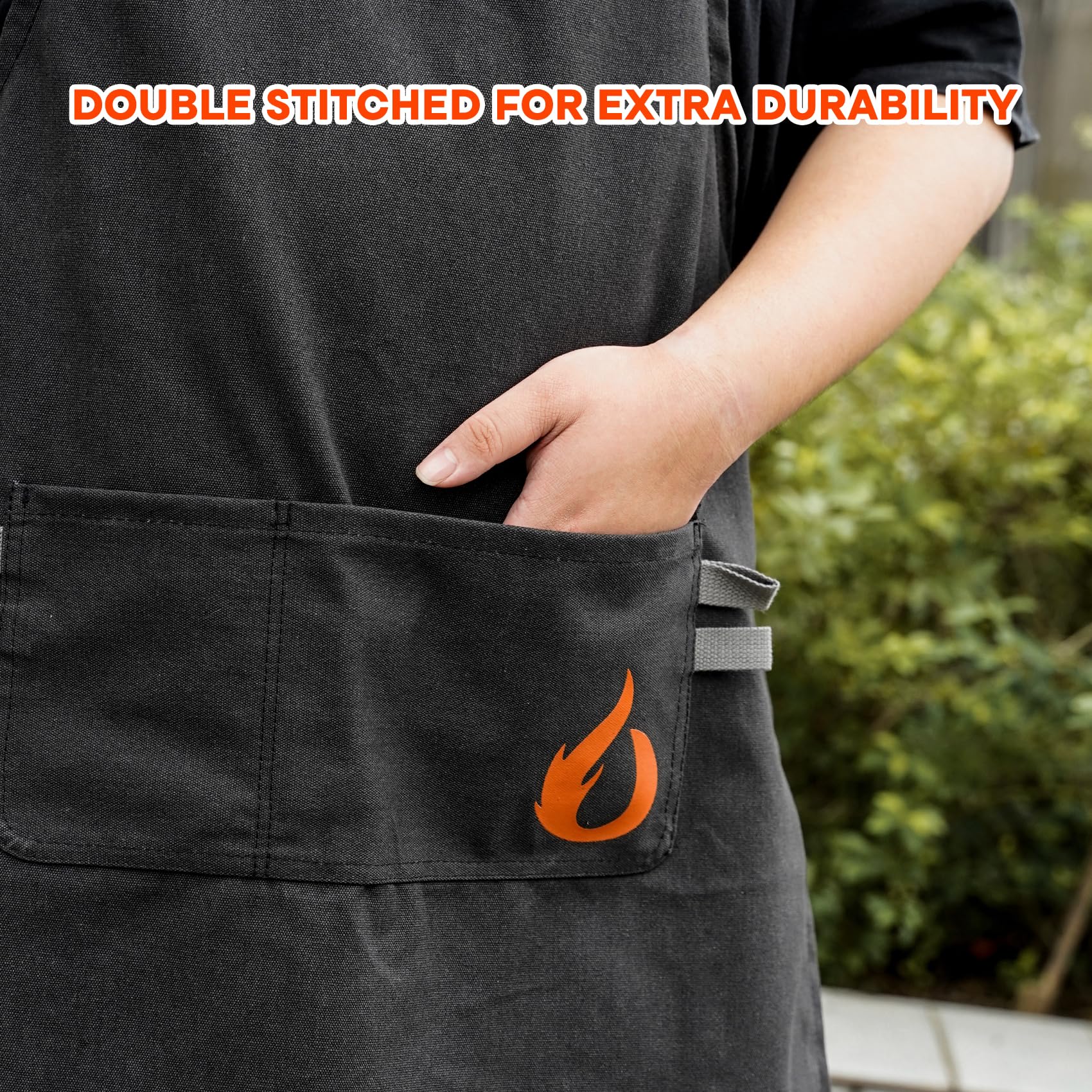 onlyfire Tablier de Barbecue Homme avec 2 Poches, Réglable Étanche Tablier pour BBQ Fête et Jardinage, Cadeaux pour Fête des Pères, Anniversaire et Noël