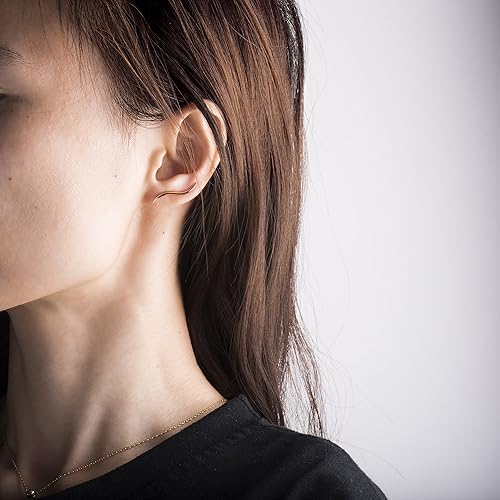 Vista 4 de S.Leaf Pendientes de plata de ley para escaladores de oreja