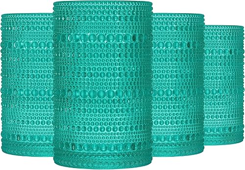 Greenline Goods Hobnail - Juego de 6 vasos de 12 onzas con diseño único, elegantes vasos de burbujas azules para ambientes modernos y vintage,
