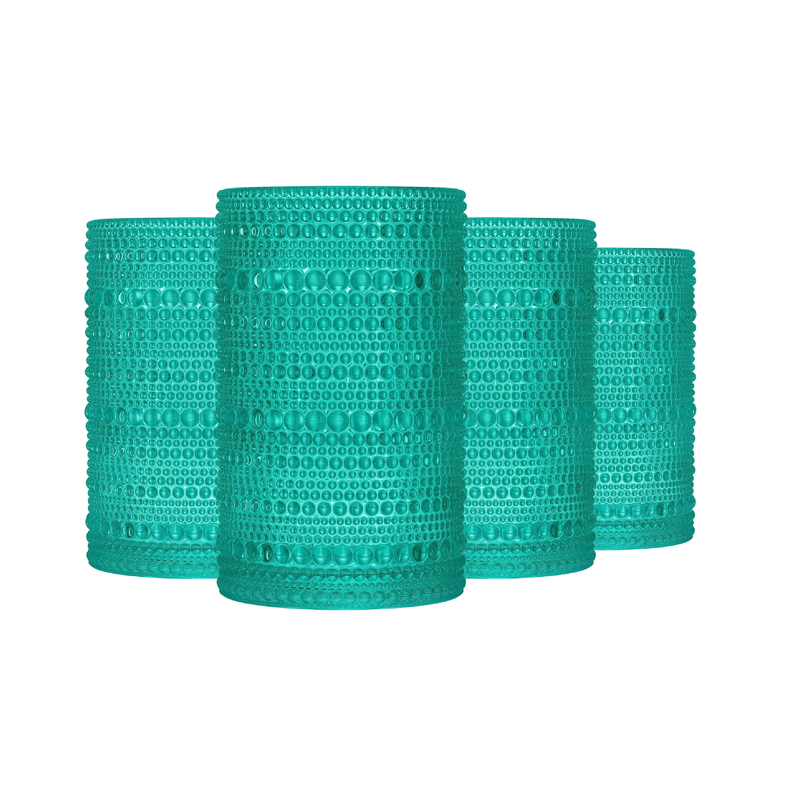 Greenline Goods Hobnail Drinking Glasses - Blue Green 12 oz Thick Modern Kitchen Glassware Set - Unique Vintage Bubble Cocktails Or Modern Bar - Set of 4 - Old Fashioned Beverage Glasses For Tabletop