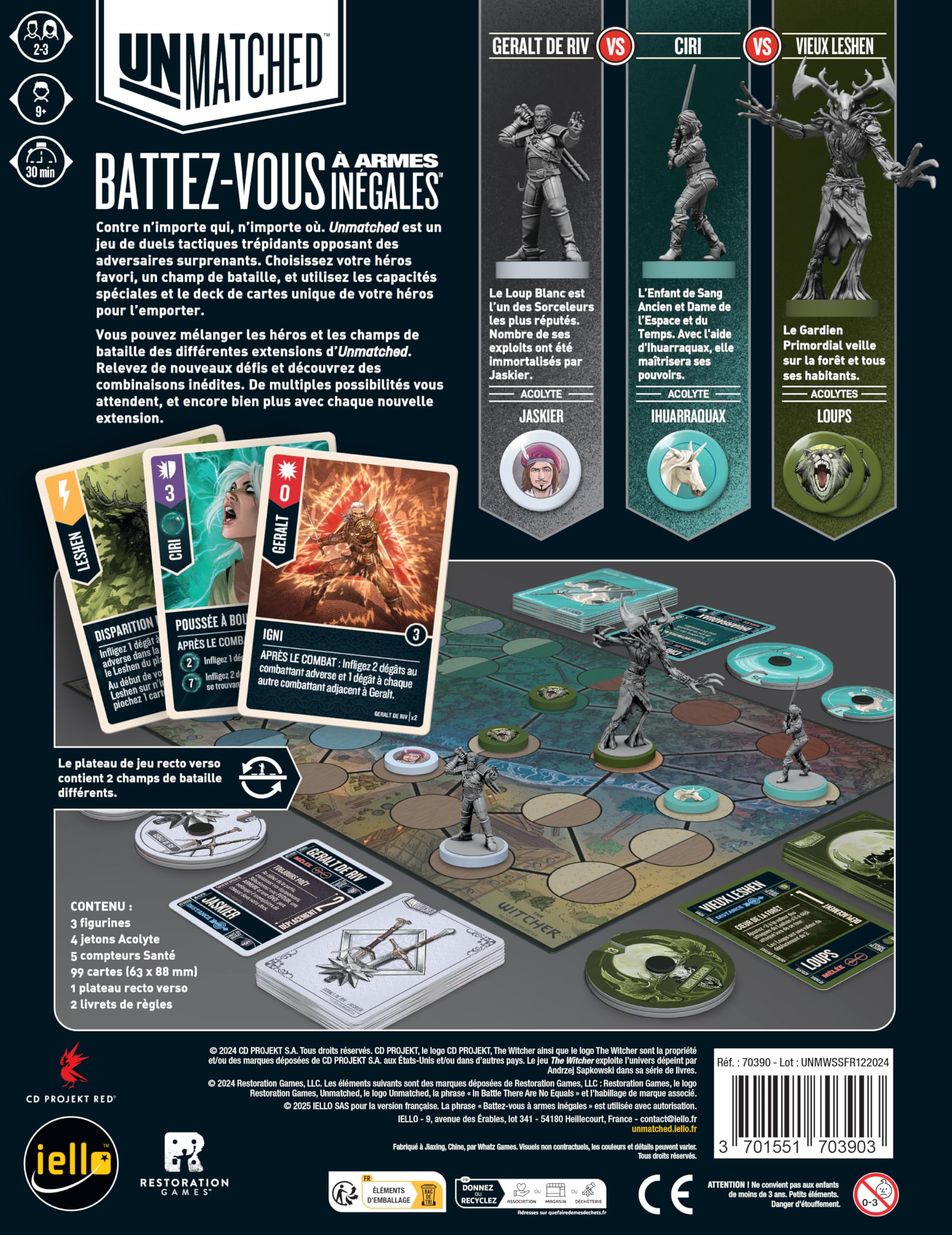IELLO Unmatched The Witcher D’Argent et d’Acier – Version Française – Jeu de Société Duel Fantasy Stratégique, Combat de Héros | 2 à 3 Joueurs | 30 Min | Dès 9 Ans