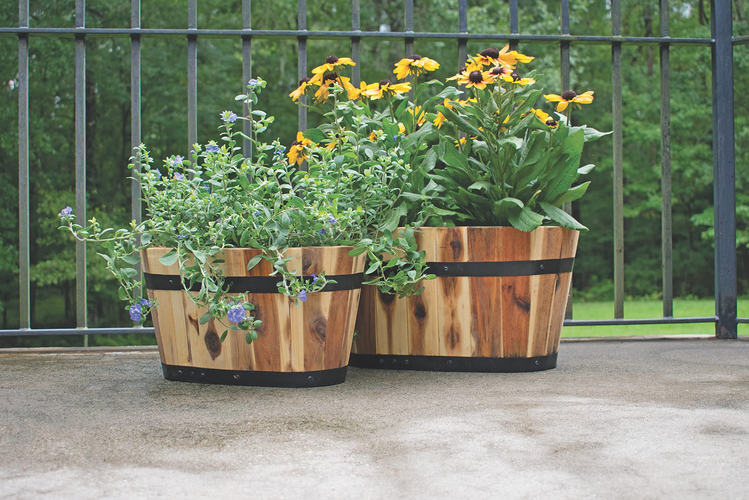 Vaso Ovale In Legno Di Acacia Avera Products – 38x21x20 Cm – Fioriera Per Interno/Esterno Con Foro Di Drenaggio – Stile Rustico Per Piante E Fiori