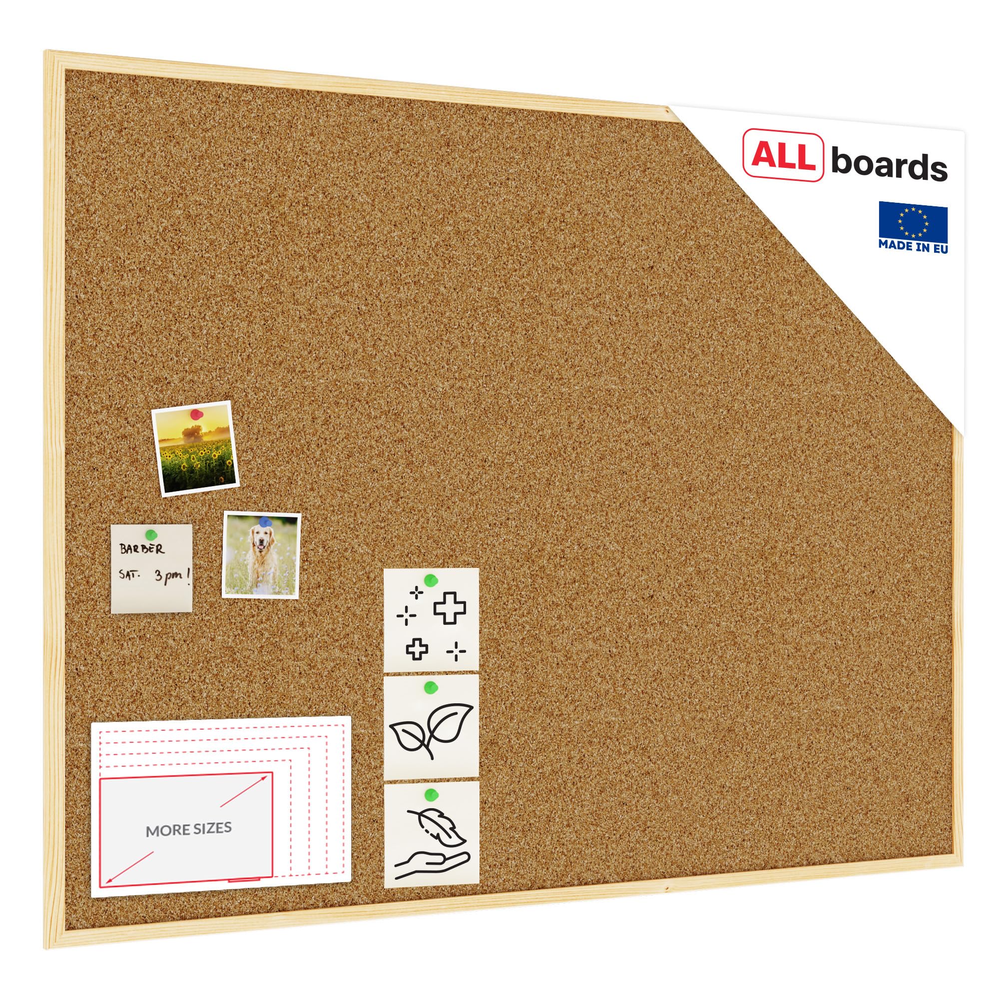 ALLboards Lavagna in Sughero con Cornice in Legno 120x90cm, Bacheca Sughero per Puntine Spille Memoboard