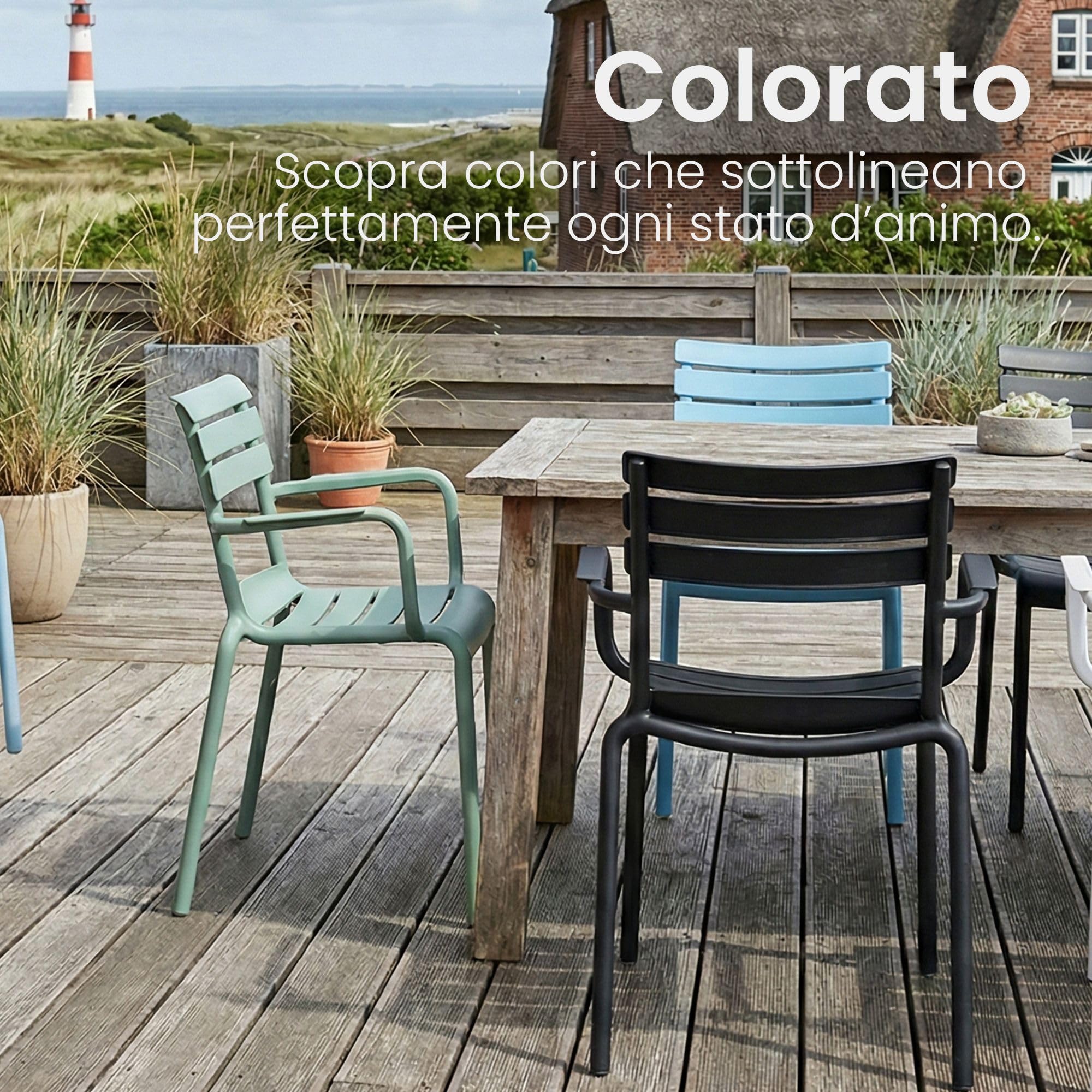 CLP Sedia da giardino impilabile con braccioli Joliya, sedia in plastica resistente alle intemperie e ai raggi UV, portata fino a 150 kg Colore:blu