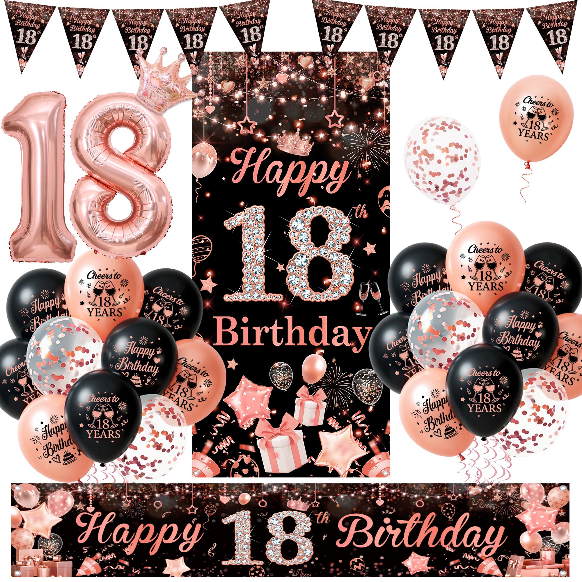 18th Birthday Decorations for Girls, Happy 18th Birthday Banner — image 1