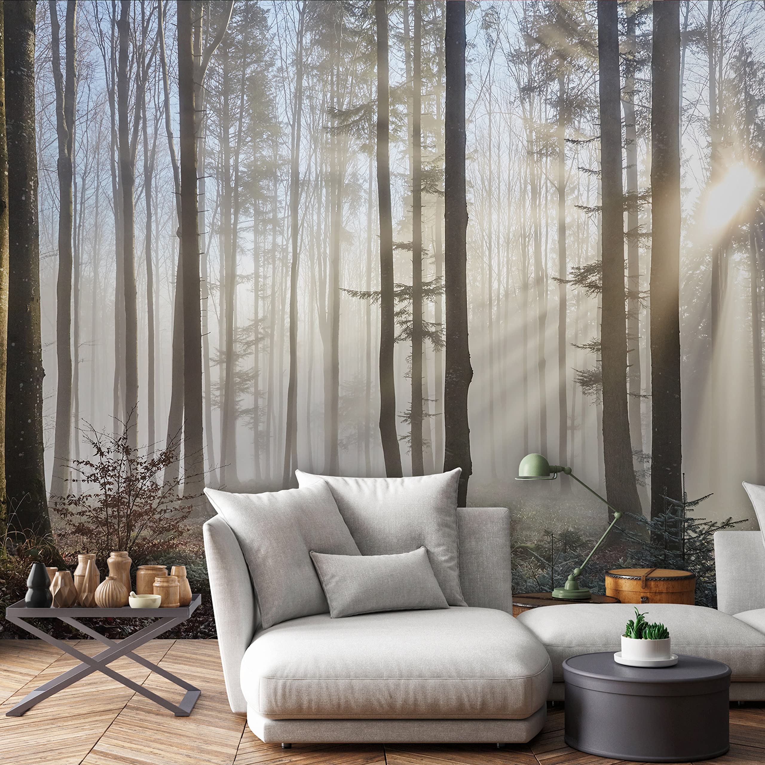 Papel Pintado Bosque Gris Niebla Árboles Salón Dormitorio 368x254 cm - Incluye Pegamento - Fotomurales Pared Tejido No Tejido Decorativos Murales Fotográfico XXL Moderno Decoración de Paredes