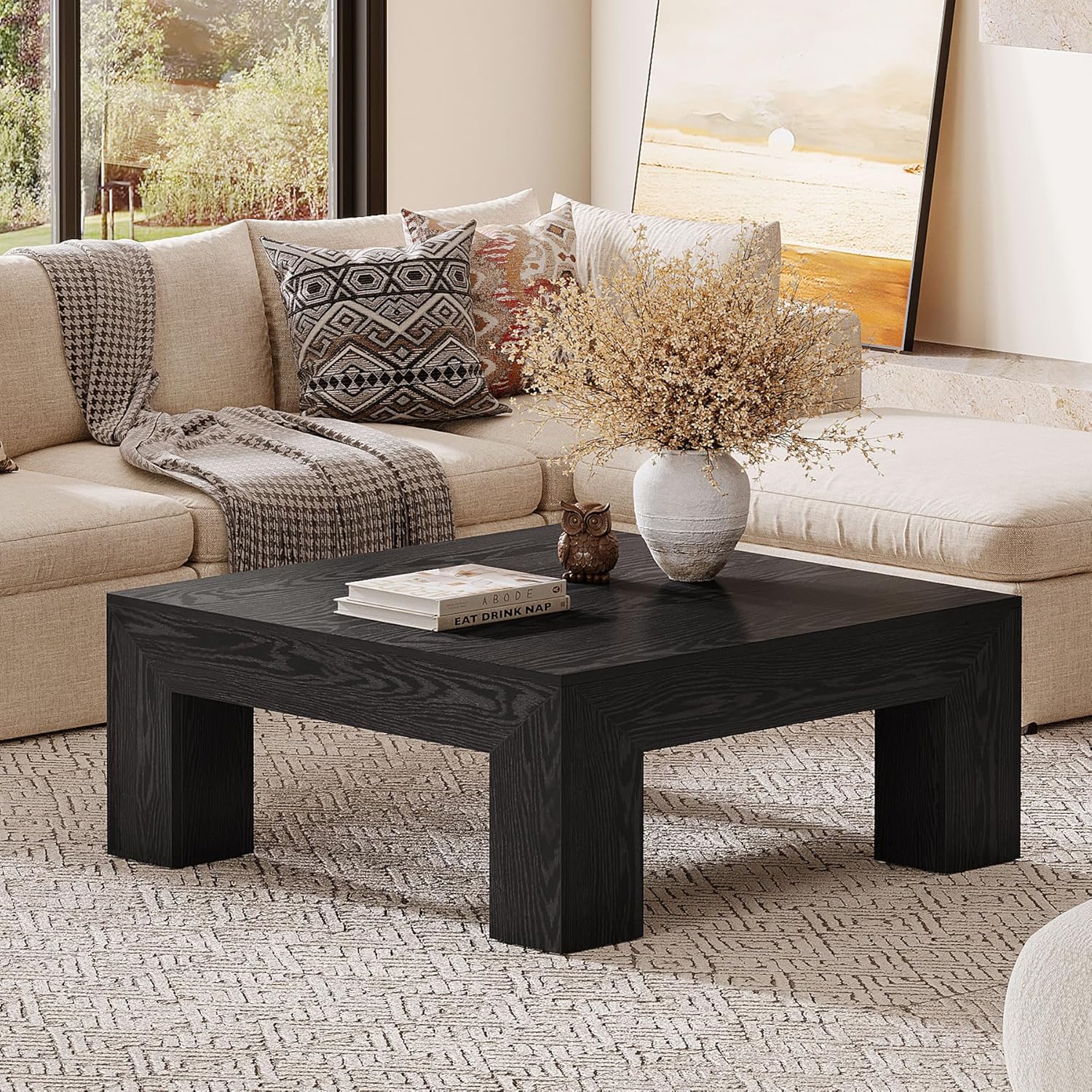 Tribesigns Farmhouse Square Coffee Table for Living Room, 39.37-Inch Low Large Center... photo 1
