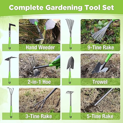 Miniatura 6 de WORKPRO 6-Piece Garden Tool Set, Heavy Duty Gardening Hand Tools with Soft Rubber Handle, Including Trowel, Rakes, 2-in-1 Hoe and Crack Weeder
