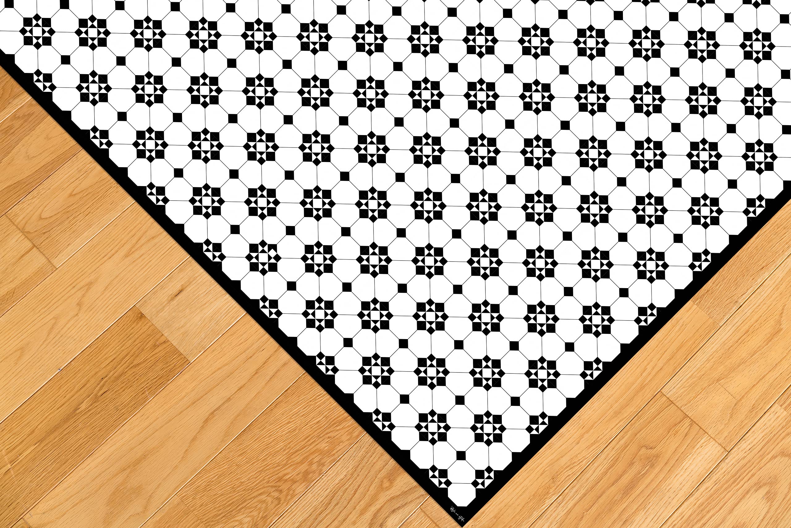 DobleUve Estudio Tapis Vinyle 34 | Noire | 65x300 cm | Tapis Cuisine et Salon Antidérapant Antifongique Ignifuge | Tapis Enfants et Bain PVC