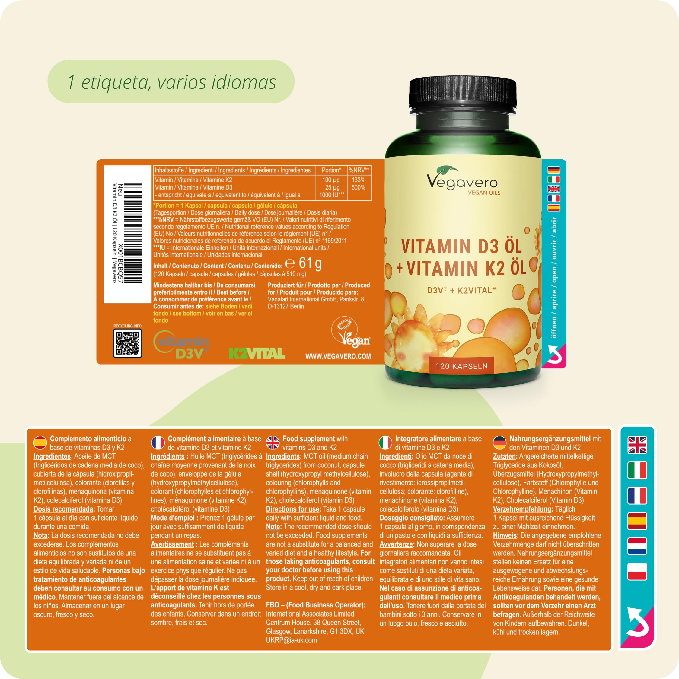 Vitamina D3 y K2 | Perfecta Dosis – Probado en Laboratorio | MK7 >99% All-Trans | Calcio, Sistema Inmune y Resistencia | 100% Vegano & Sin Aditivos | Para 4 meses | Vegavero