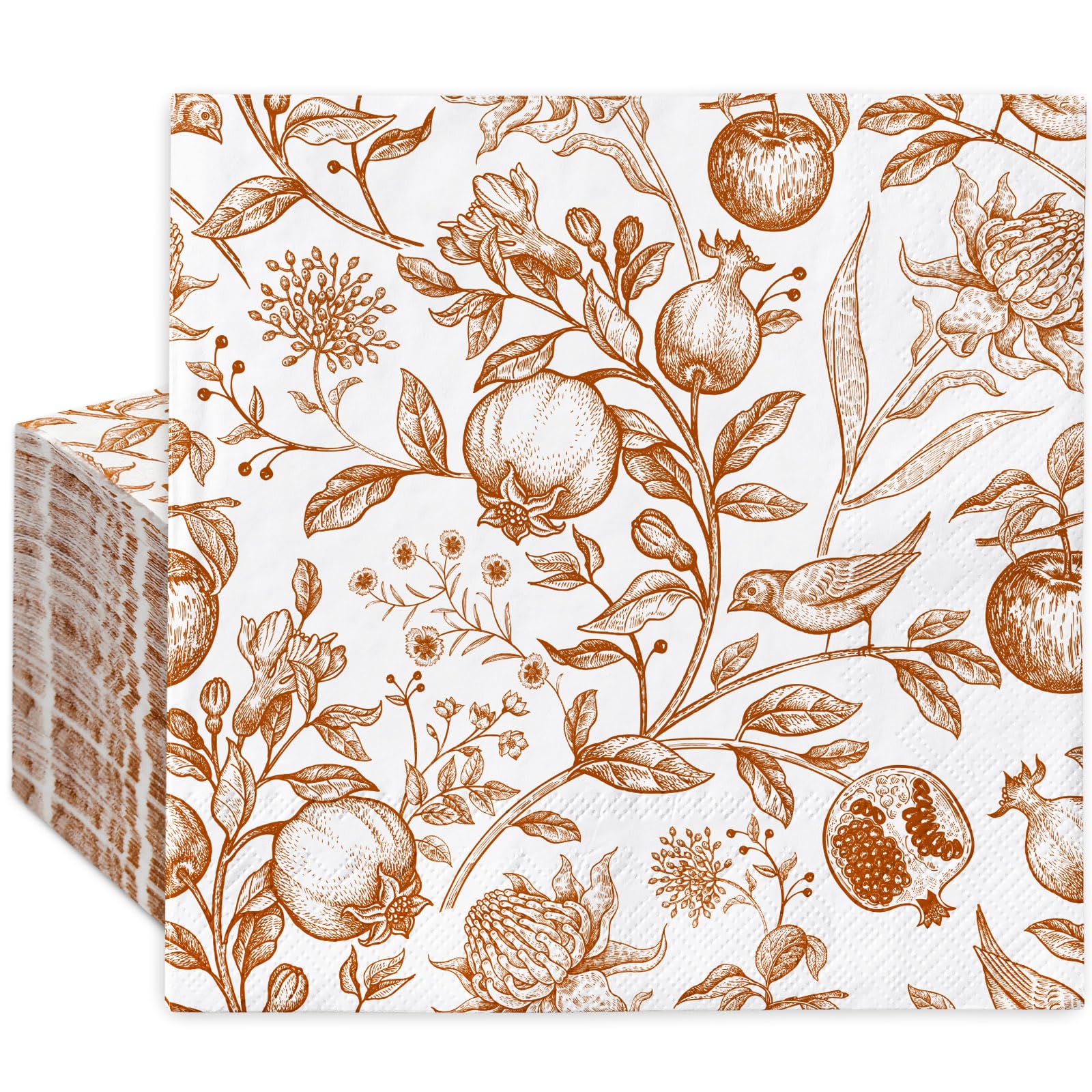 Generic 100Pcs Vintage Floral Fruit Napkins Orange Plants Disposable Napkins Decorative Paper Luncheon Napkins for Home Kitchen Bathroom Decor