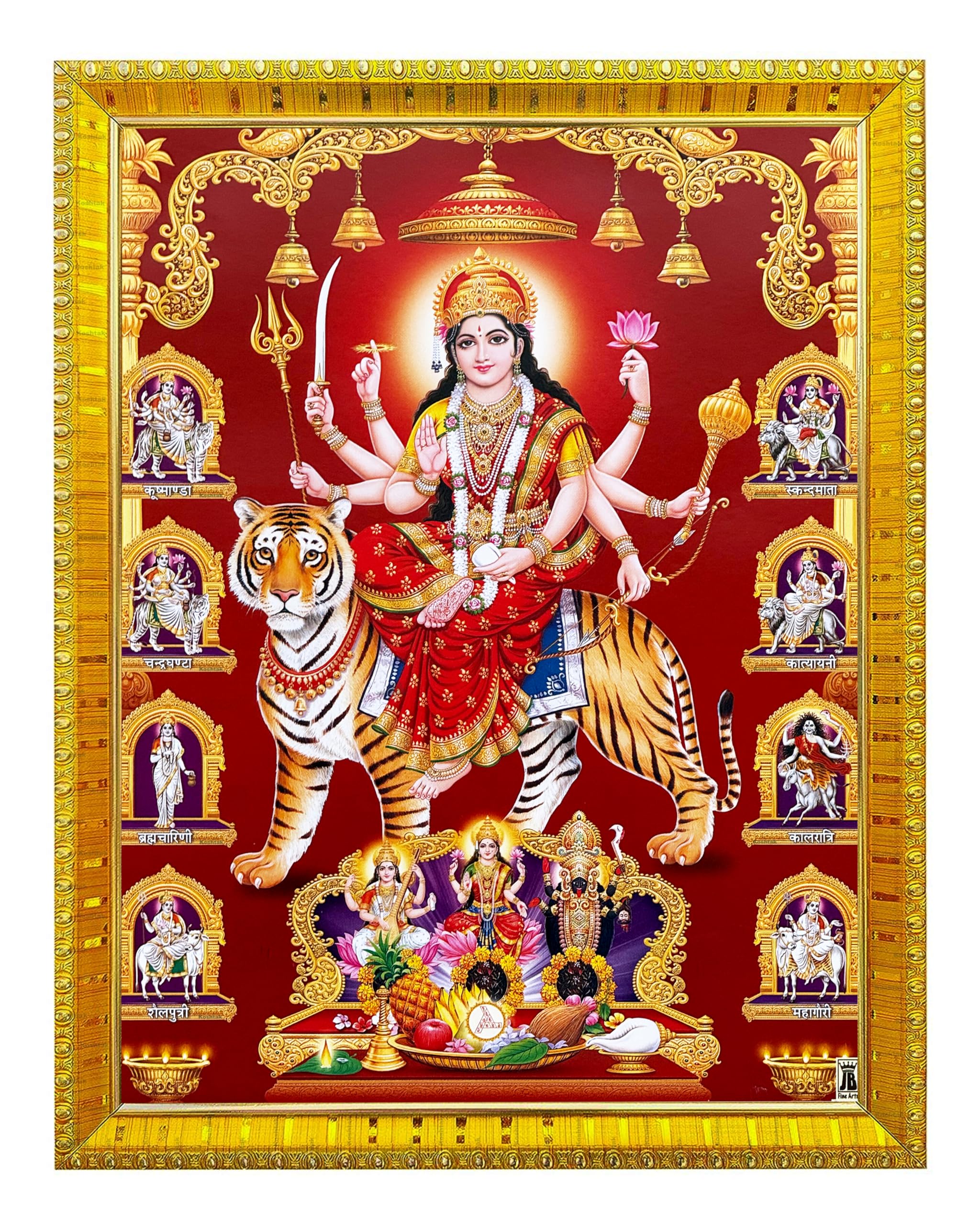 Koshtak Nav Durga Ambe Sherawali With Laxmi Kali Saraswati Photo Frame With Glossy Lamination On Poster With Golden Frame For Puja Room/Temple/Wall Hanging/Gift/Home Decor/Worship Size 30cm x 23 cm…-image-15