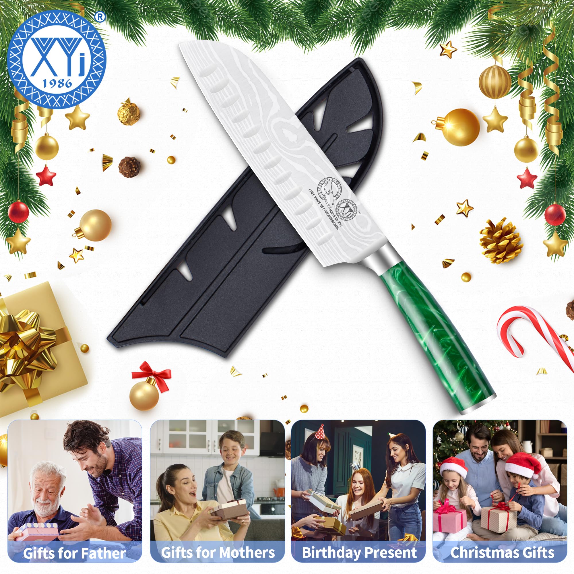 XYJ cucina verdura coltello in acciaio inox 7 pollici rasoio affilato giapponese Nakiri coltello, mannaia di carne, affettare cucina chef coltello con copertura, manico ergonomico