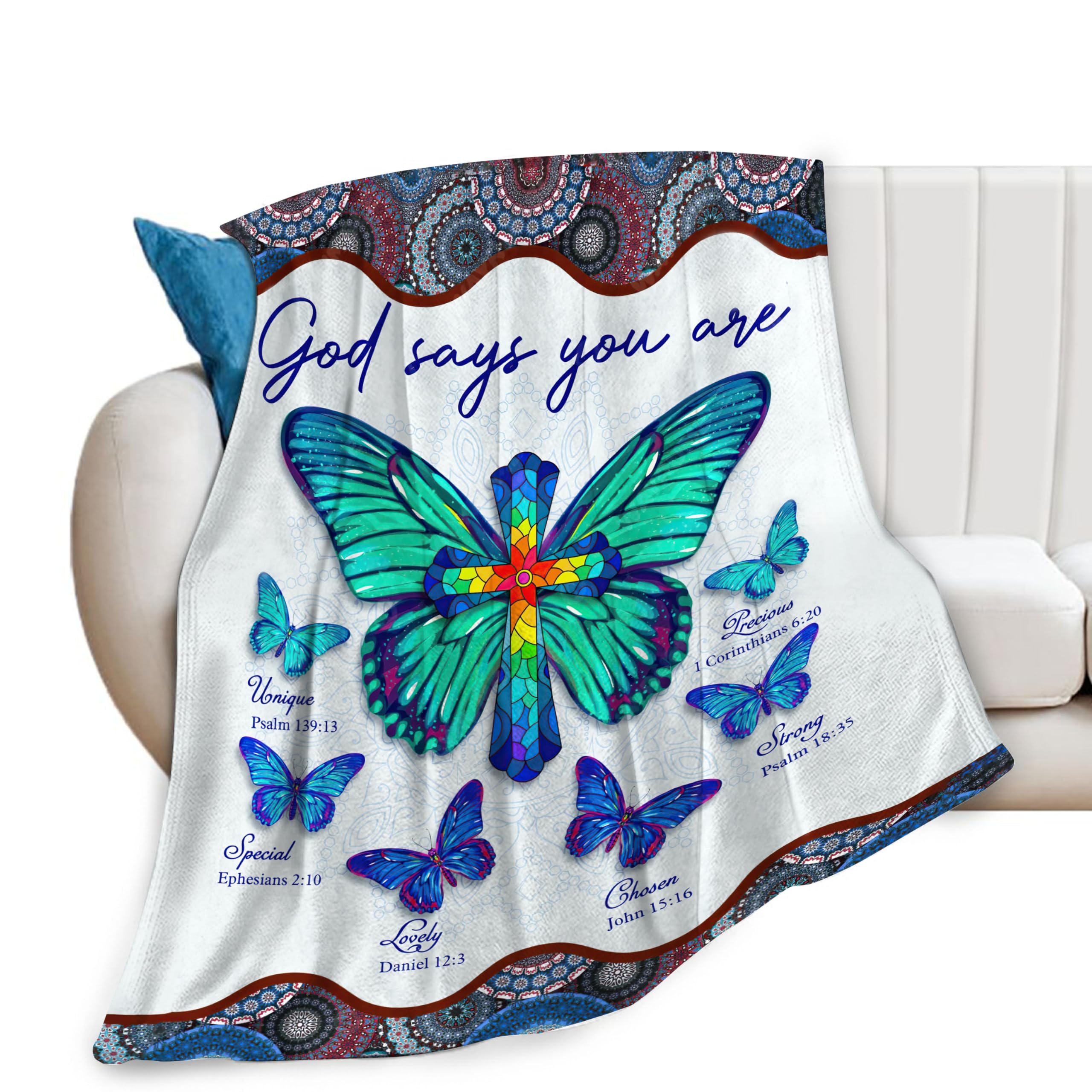 Butterfly Blanket Butterfly Cross Throw Blanket God Says You are Inspirational Blanket Gifts for Girls Boys Winter Bedding Super Warm Soft Plush Fleece Flannel Blanket for Kids Adults Women 50"X40"