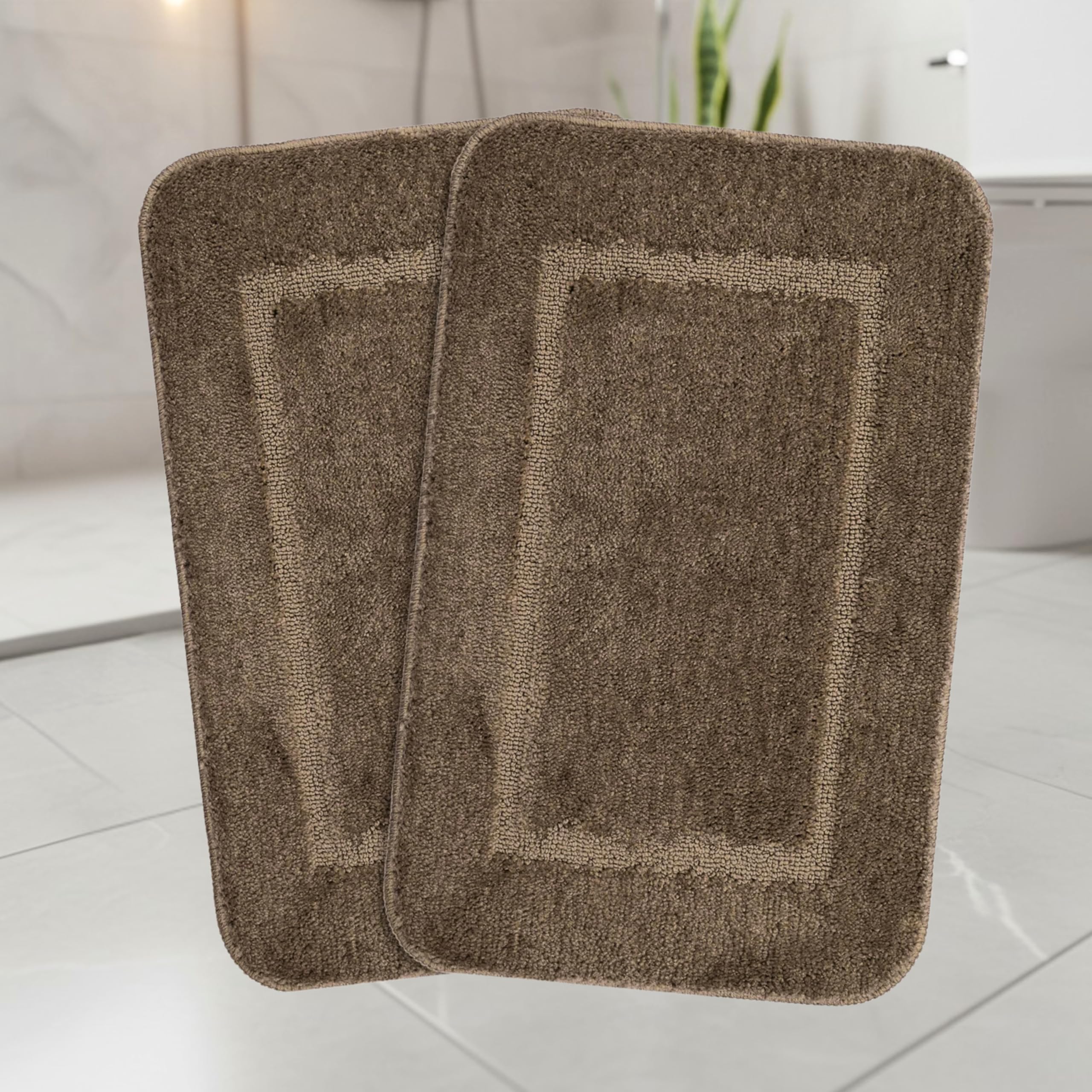 Saral Home - Good Morning Mat Soft Anti-Skid Washable Water Absorbent Quick Drying All Time Usable Bathmat/Doormat/Runner Slip-Resistant Backing For Everyday Safety 2Pc (Beige 40X60 Cm)