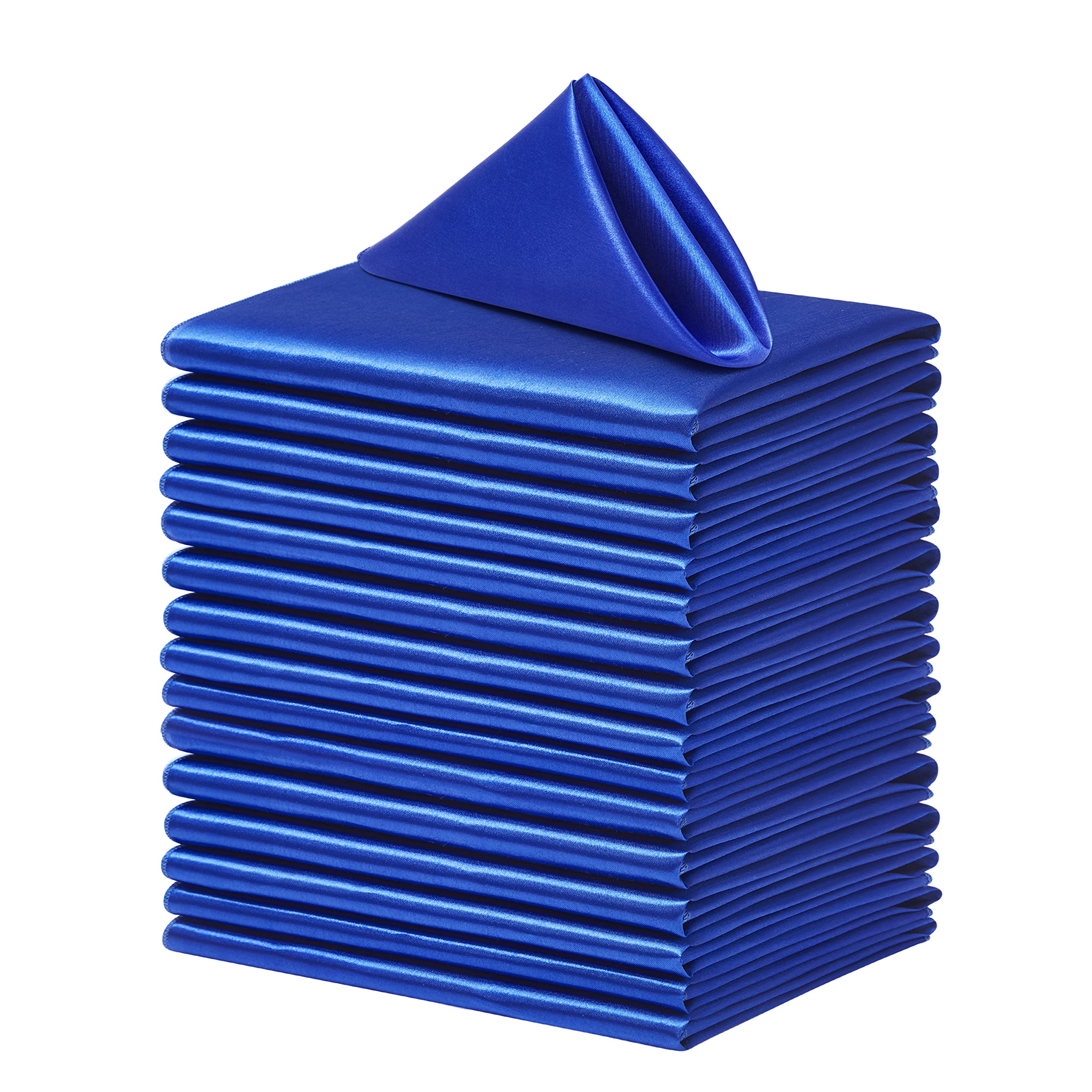 Counfeisly 24 Pack Square Satin Dinner Napkins, 17x17 Inches Silky Soft Smooth Table Cloth Napkins for Restaurant Weddings Banquet Party Decoration, Royal Blue