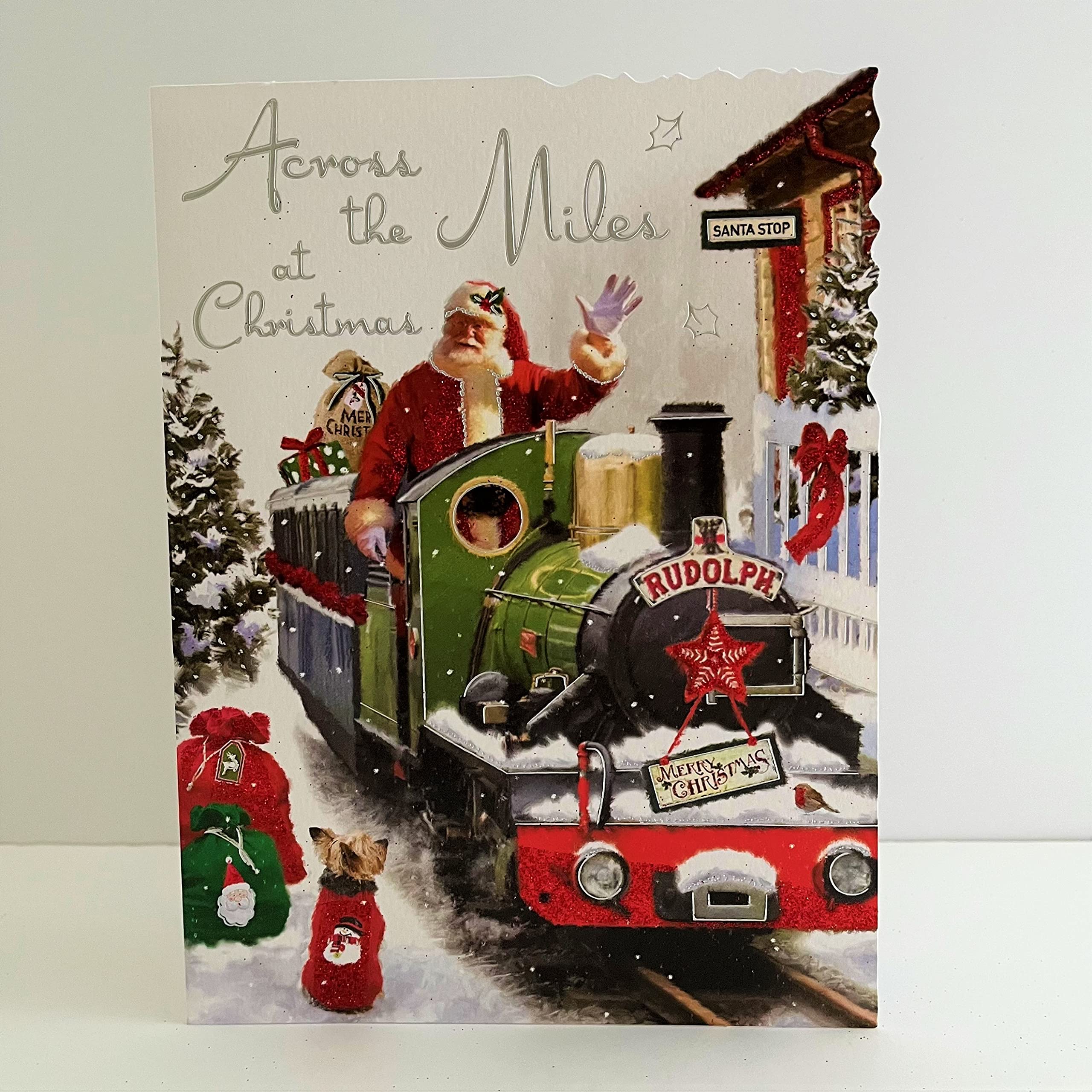 Jonny Javelin Weihnachtskarte „Across The Miles“ – 140x188 Mm, Mit Goldfolie & Rotem Glitzer, Aus Der Mistelzweig-Serie