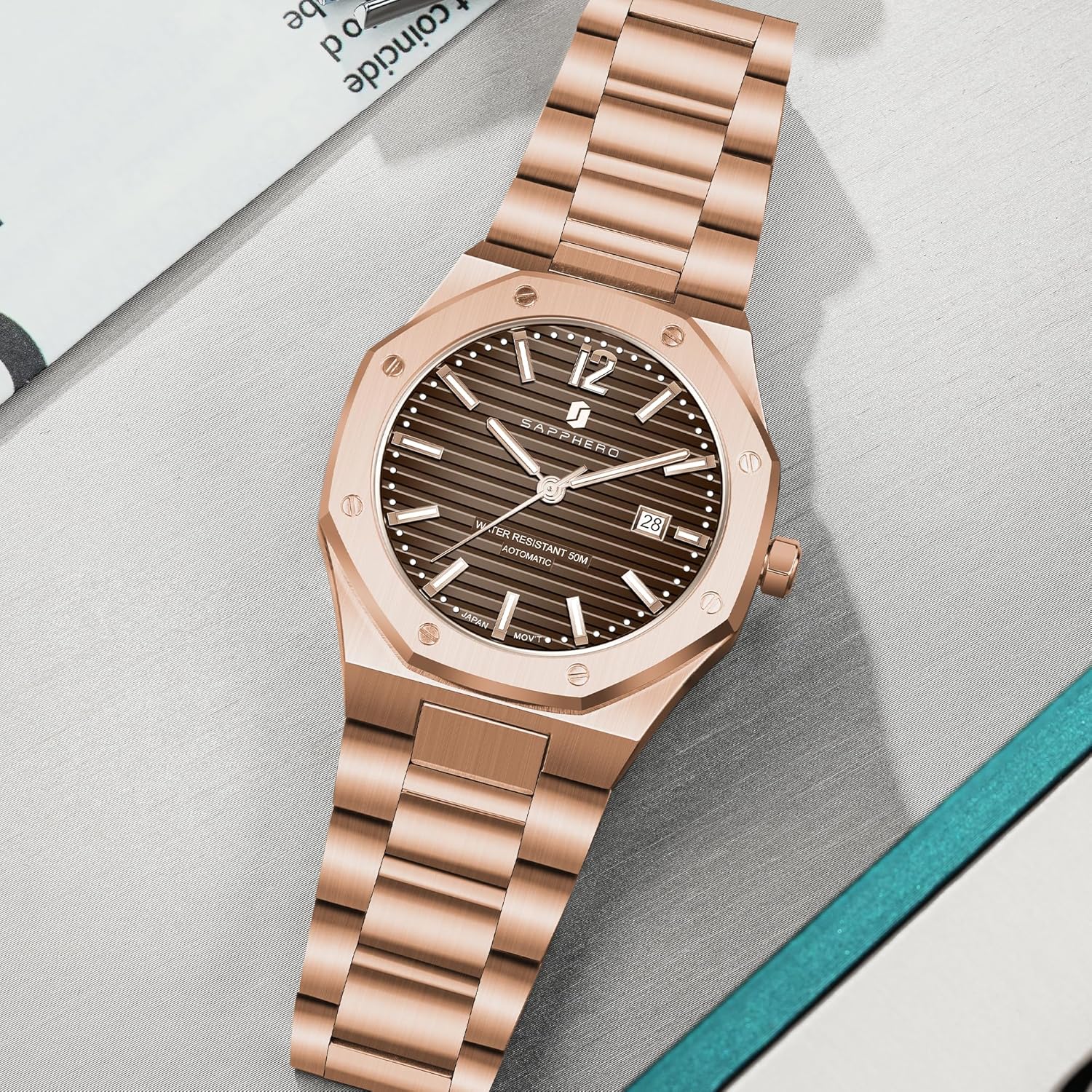 SAPPHERO Mens Watches 50M Waterproof, Men's Mechanical Automatic Watch, Modern Stylish Business Stainless Steel Strap Watch for Men with Date Elegant Mens Gift - Image 7