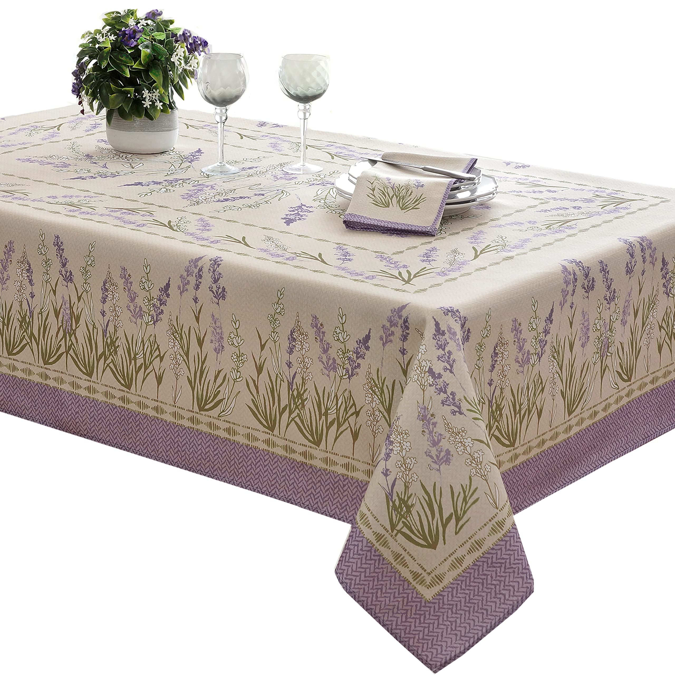 Home Bargains Plus Spring and Easter Provence Rectangle Tablecloth, 60 x 120 Inch, Blanchard Field of Lilacs Floral Print, Wrinkle and Stain Resistant