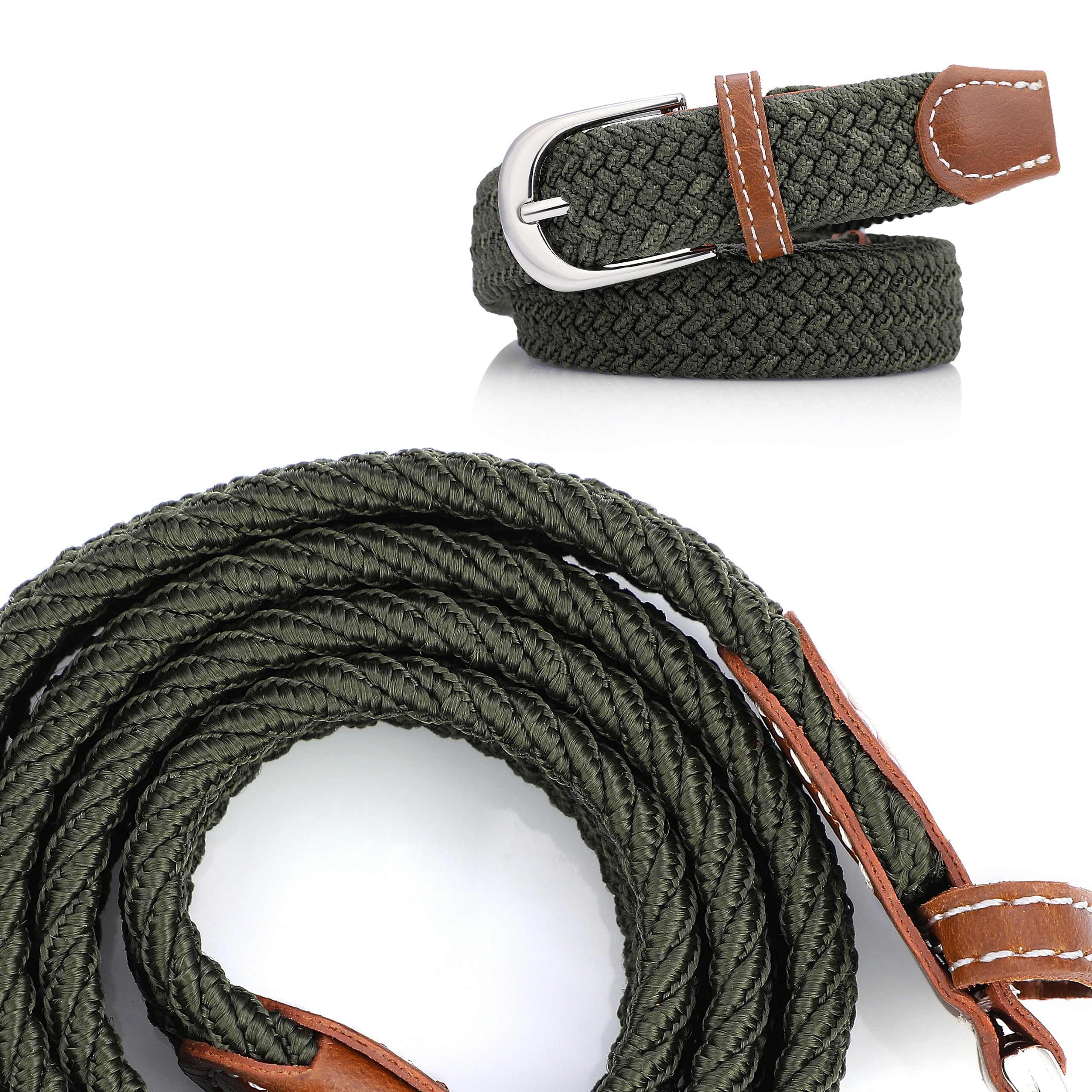 MagicPop Unisex Child Nylon Stretchable Belt For Kids, Fancy Belt For Formal, Casual & Jeans Wear, Waist 20-24-28-30 Inch 3|5|7|9|11 Yrs (Military Green, W26-30 Inch) 3