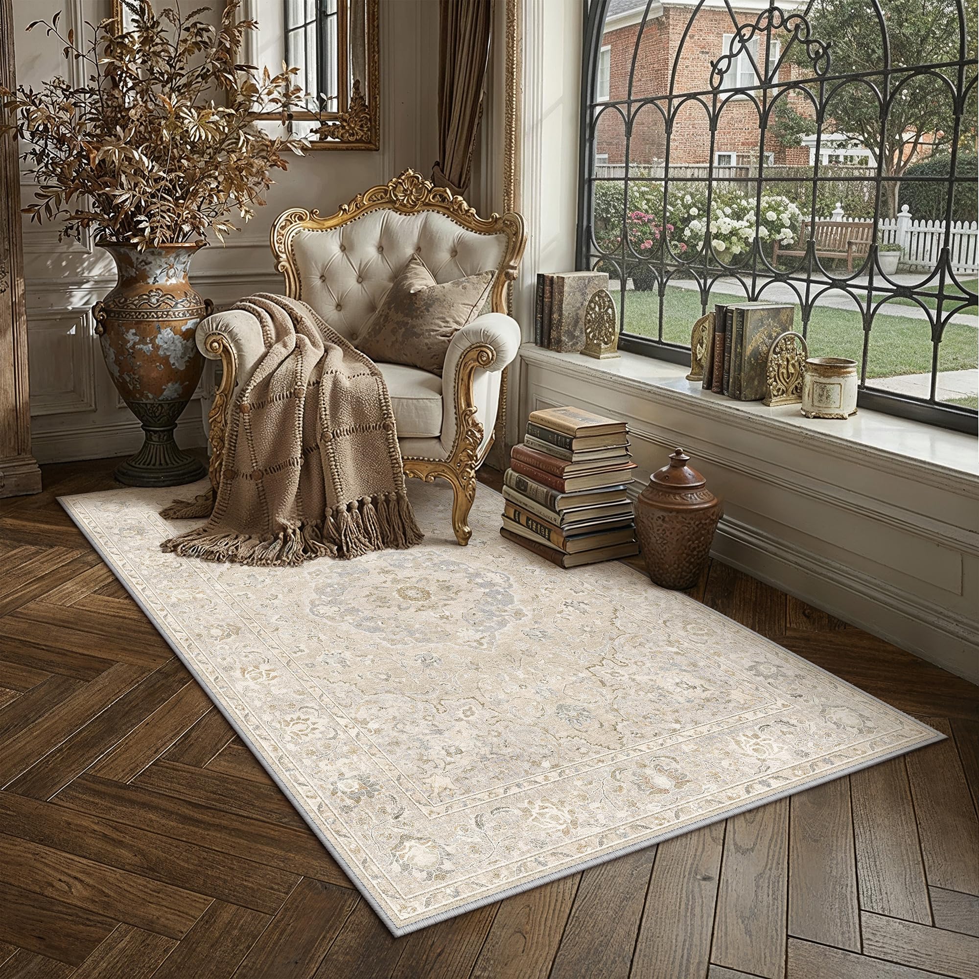 PureCozy Beige Washable Vintage Rugs Living Room Rug 80x150cm — image 1