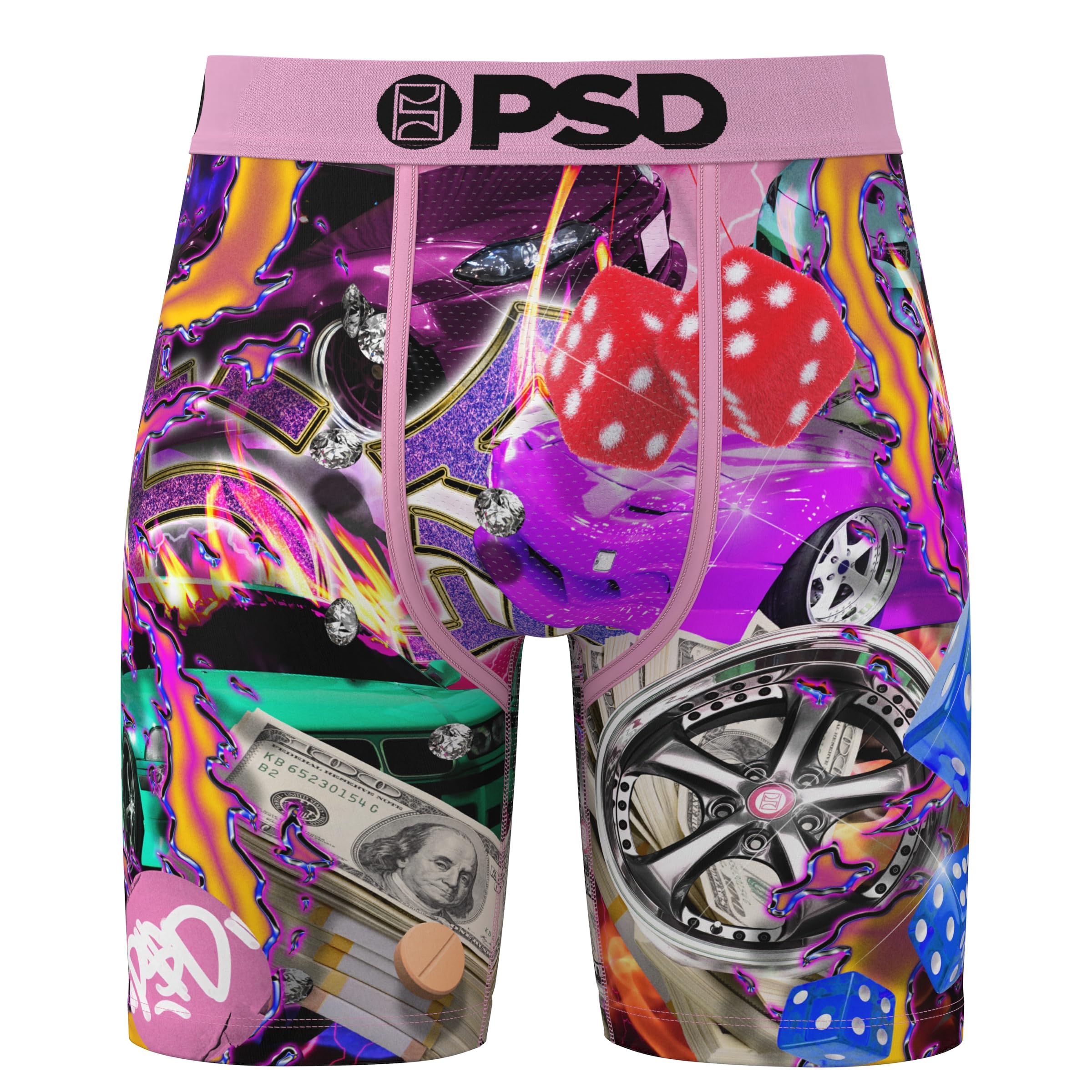 PSDMen's Racing Print Boxer Briefs - 7 Inch Inseam Breathable and Supportive Men's Underwear with Moisture-Wicking Fabric