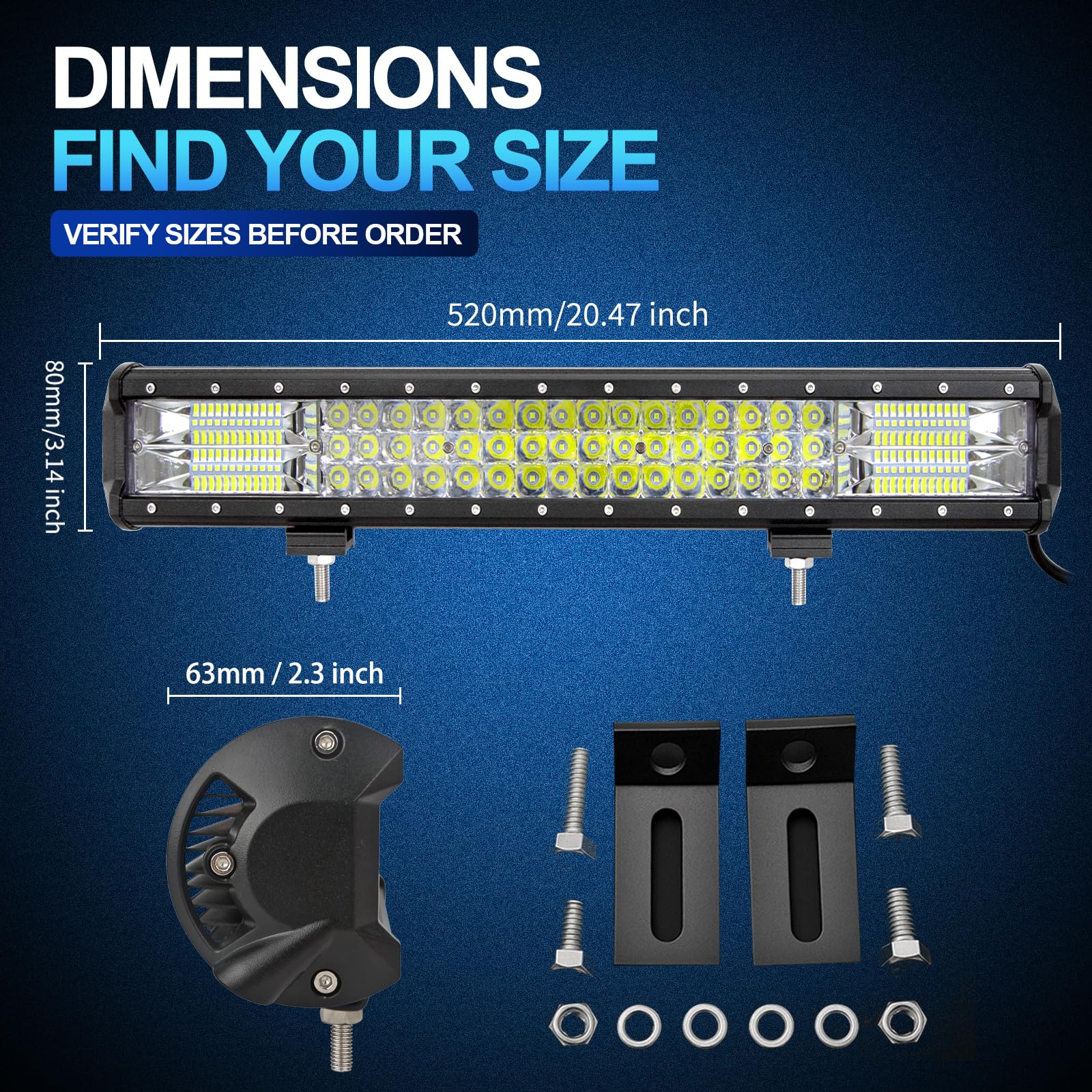 Willpower 288W Barra led 4x4 con mazo de cables, 20 pulgadas Barra de luz LED para off road camión coche ATV SUV