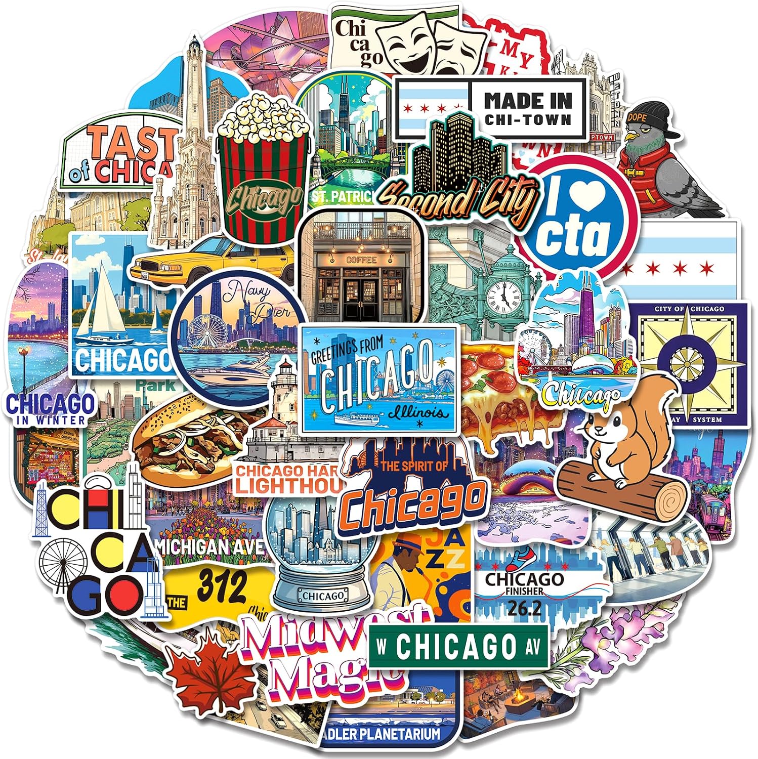SigyoJeom 200PCS Chicago Stickers, Waterproof Souvenir Vinyl Decals