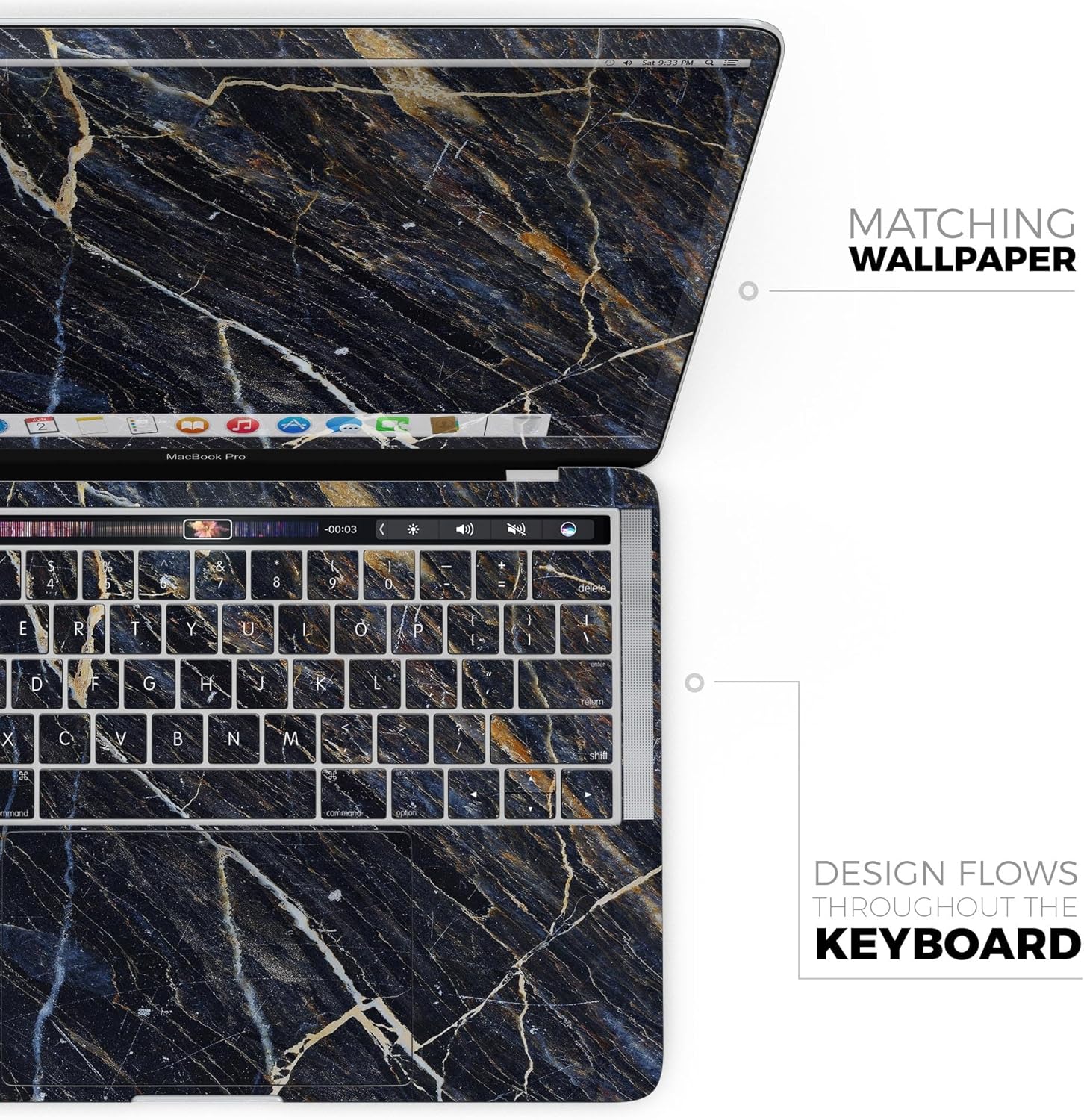 DesignSkinz - Compatible with MacBook Pro 16" M3/M4 (A2991/A3403) - Skin Decal Protective Scratch Resistant Vinyl Wrap - Dark Natural Marble Surface
