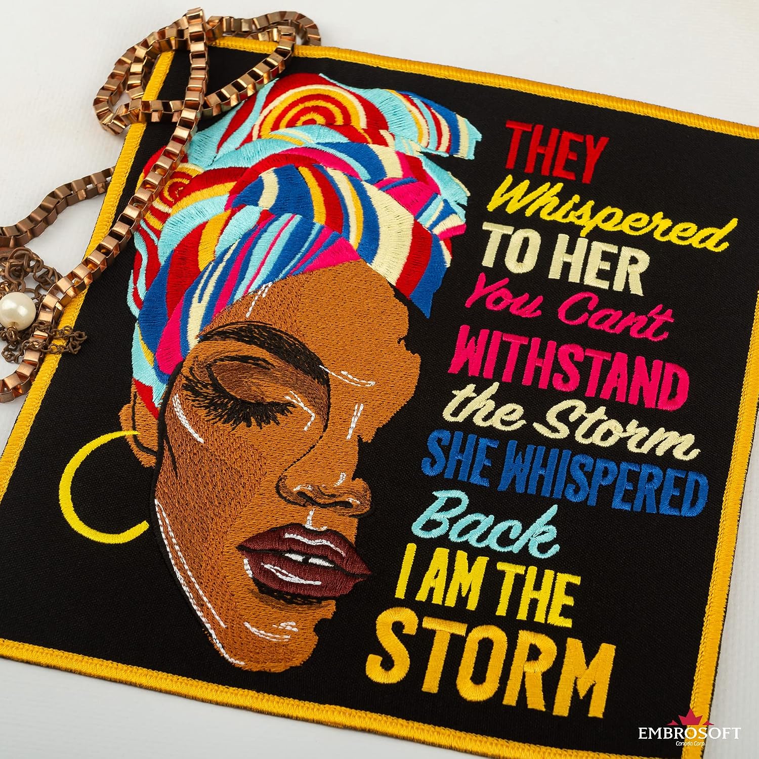 Vivid Woman Face Patch, I am The Storm Quote, Girl Power, Embroidered Iron On, 8.5 x 9.4 inches