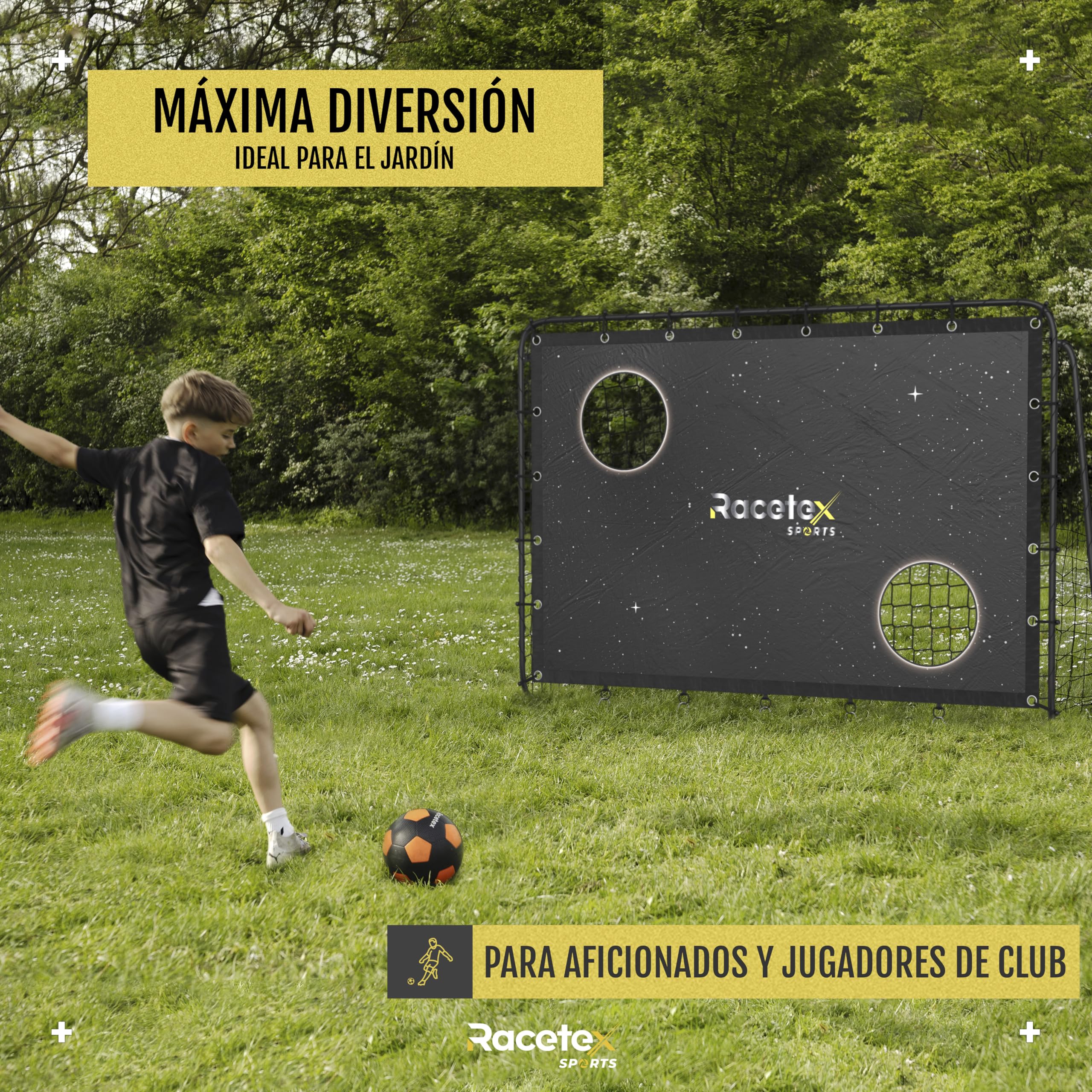Racetex Portería de Fútbol para Niños y Adultos - Panel de Tiro Con Revestimiento Anti-óxido - para Jardín Con Anclajes - Baliza de Fútbol