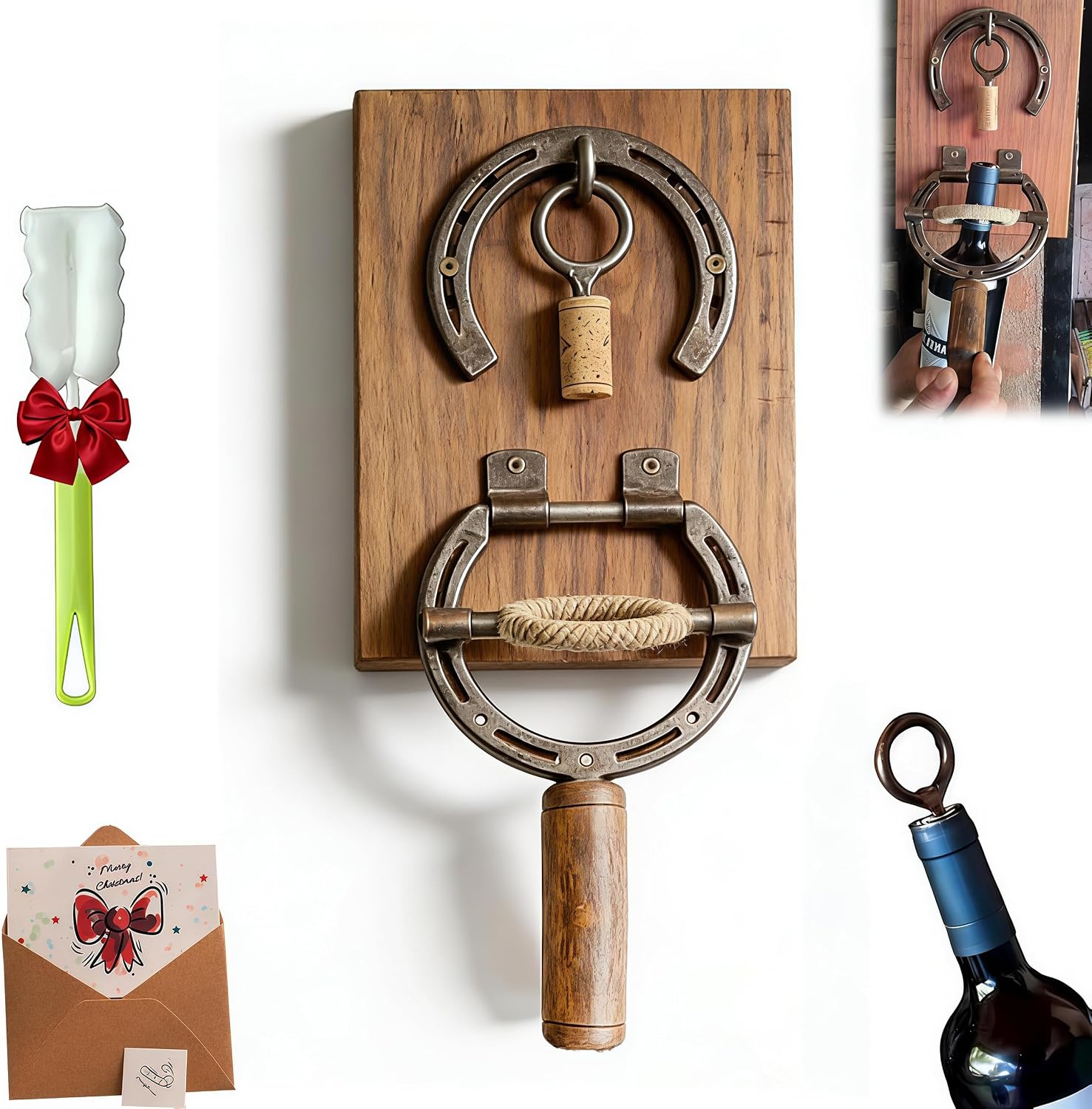 Horseshoe Wine Opener, Rustic Wall Mount Corkscrew Bottle Opener, Western Style Kitchen & Bar Decor, Unique Wine Gift for Wine Lovers, for Kitchen, Home Bar, Restaurant (2 pcs)