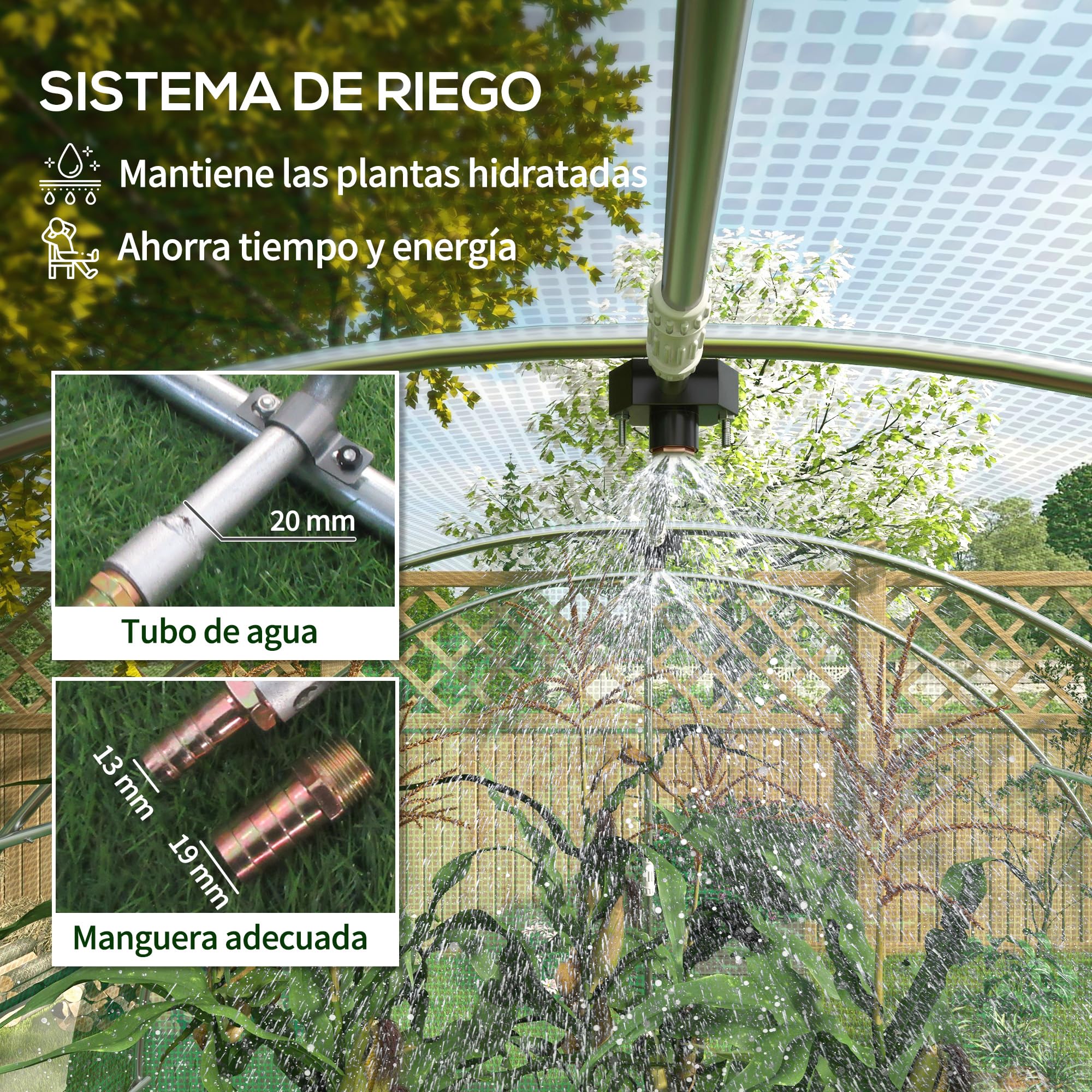 Outsunny Invernadero de Exterior 6x3x2 m con Sistema de Riego Integrado y 12 Ventanas con Malla y 1 Puerta Enrollable para Jardín Patio Verde