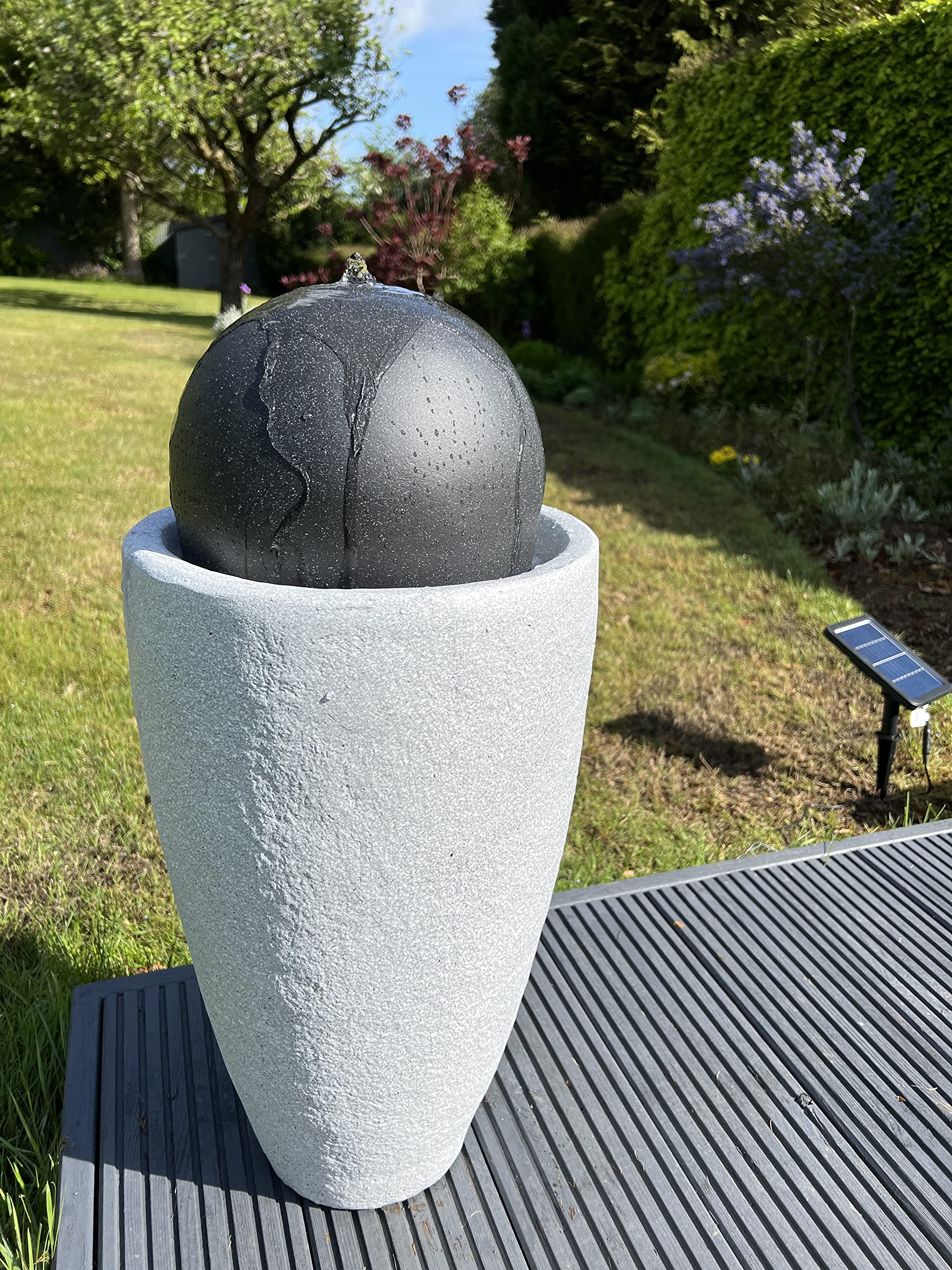 allpondsolutions Vase Globe Garden Water Feature with LED Lights - Solar Powered Panel 65x31x31