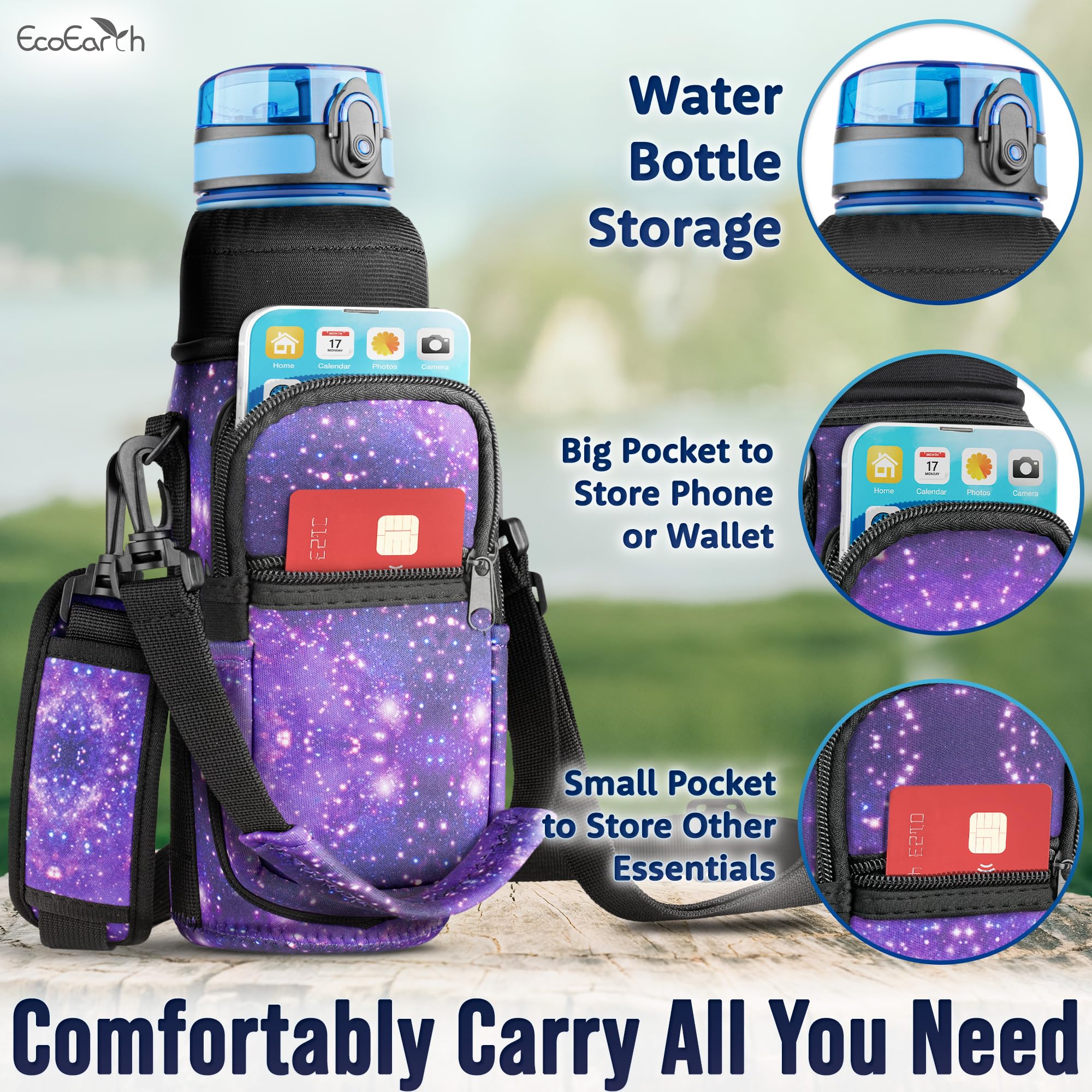 EcoEarth - Water Bottle Holder with Strap - Water Bottle Carrier Bag for Hiking - Crossbody Hydration Pouch with Phone Holder - Image 4