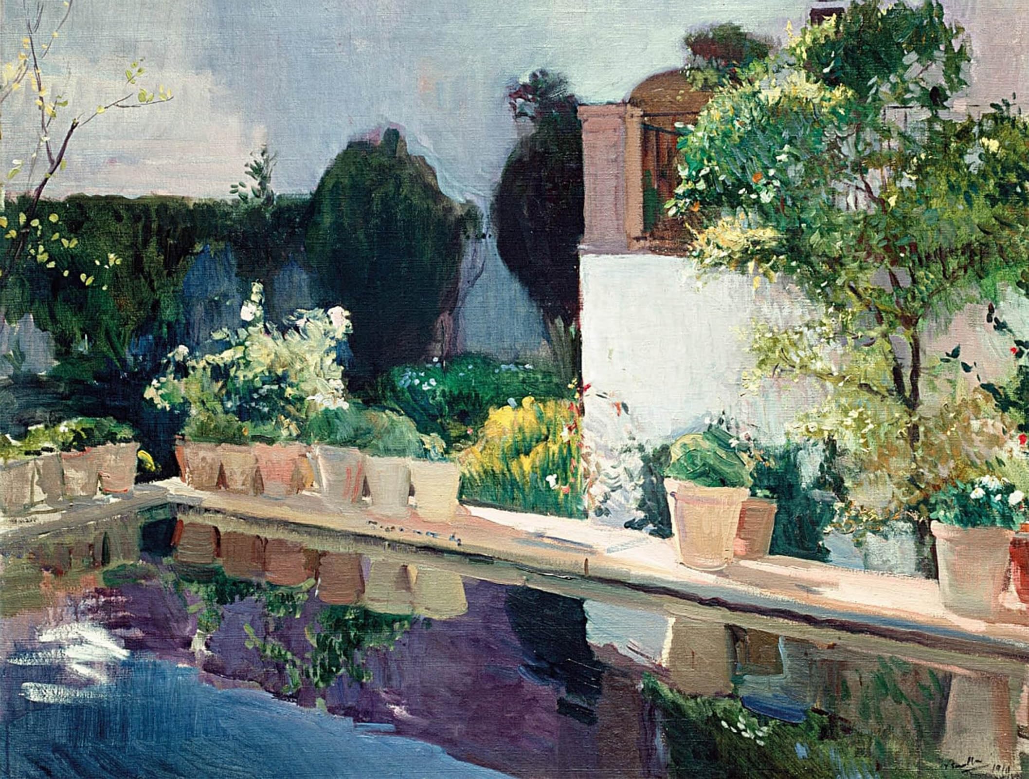 SERENDIPITP Aesthetic Poster Photo Wall Print Retro Picture Pond Royal Gardens in Seville by Joaquín Sorolla Modern Wall Artwork for Home Decor 60x90cm