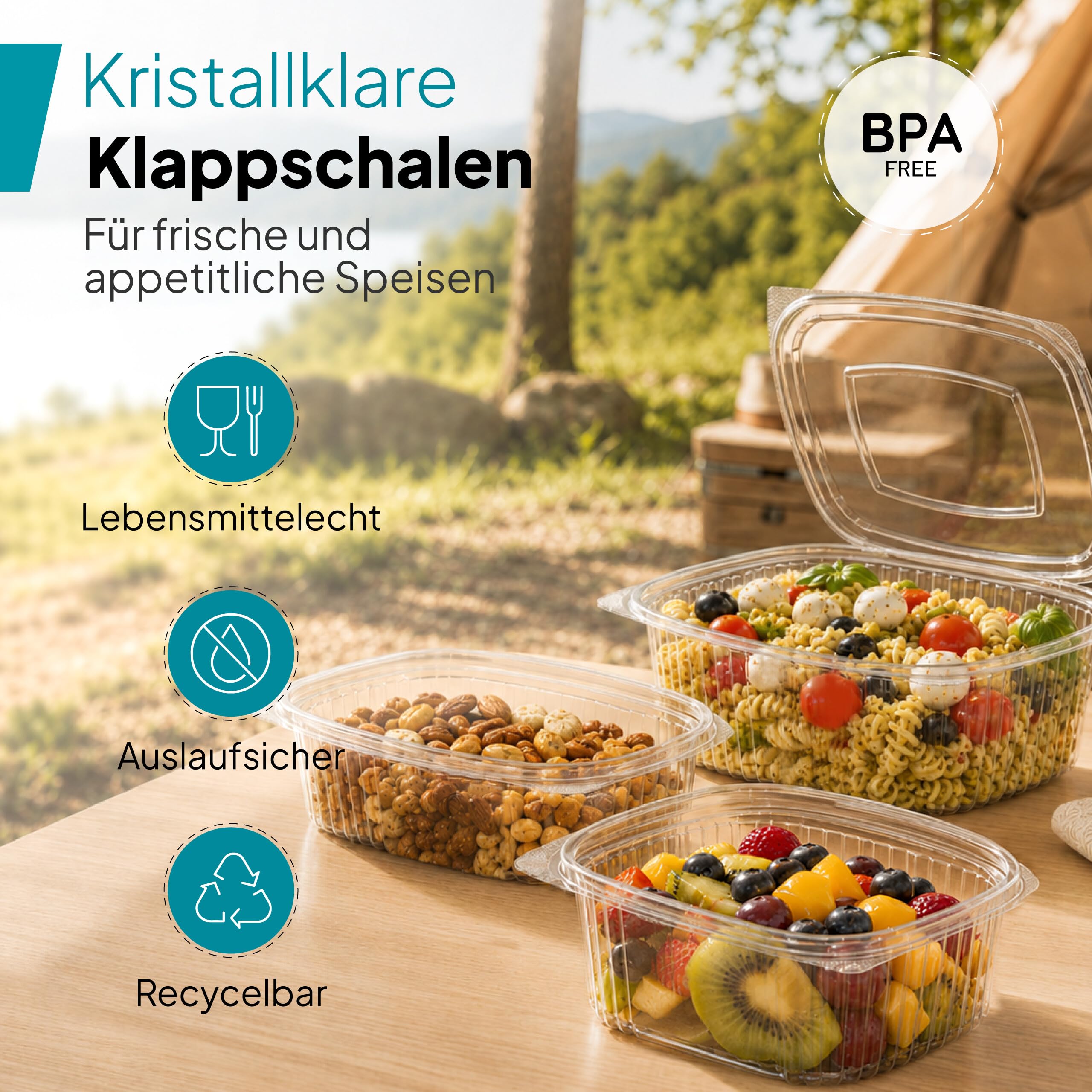 Commerline 300 Pezzi Ciotole Rettangolari da 1500 ml con Coperchio | Contenitori a Conchiglia in Plastica Trasparente Alimenti | Contenitori Preparazioni Fredde Servizio di Consegna, Asporto