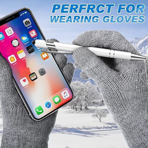 Miniatura 153 de 12 bolígrafos con punta de lápiz capacitivo, 0.039 in de tinta negra, bolígrafo de metal para pantallas táctiles, bolígrafo 2 en 1 (cian y oro rosa)