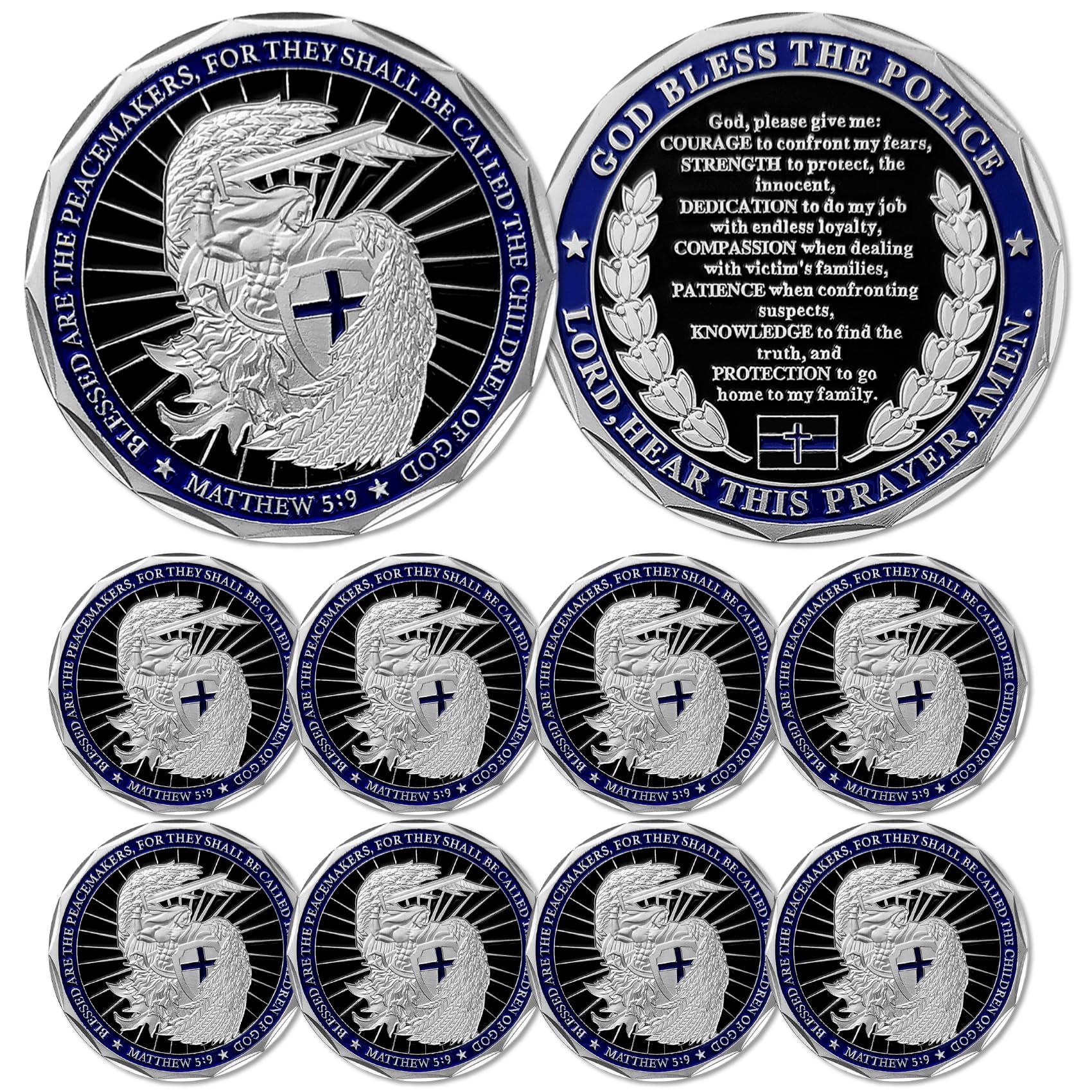 St Michael Police Challenge Coin Bulk Pack of 10, Saint Michael Police Officers Prayer Coin Thin Blue Line Law Enforcement Challenge Coins Thank You