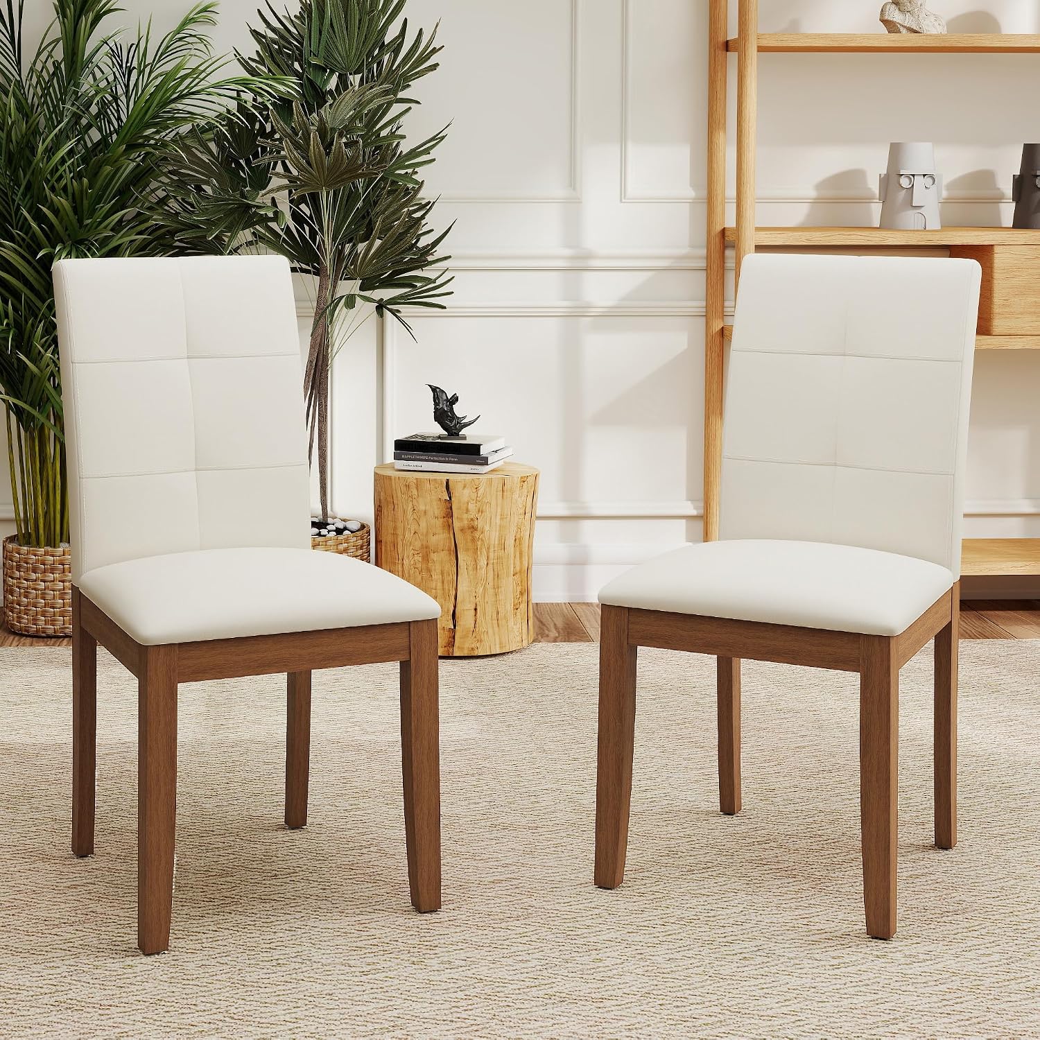 DAGONHIL Dining Chairs Set of 2, Modern Upholstered Fabric Dining Room Chairs, Armless Kitchen Chairs with Wood Legs and Padded Seat for Living Room, Bedroom, Kitchen (Beige)