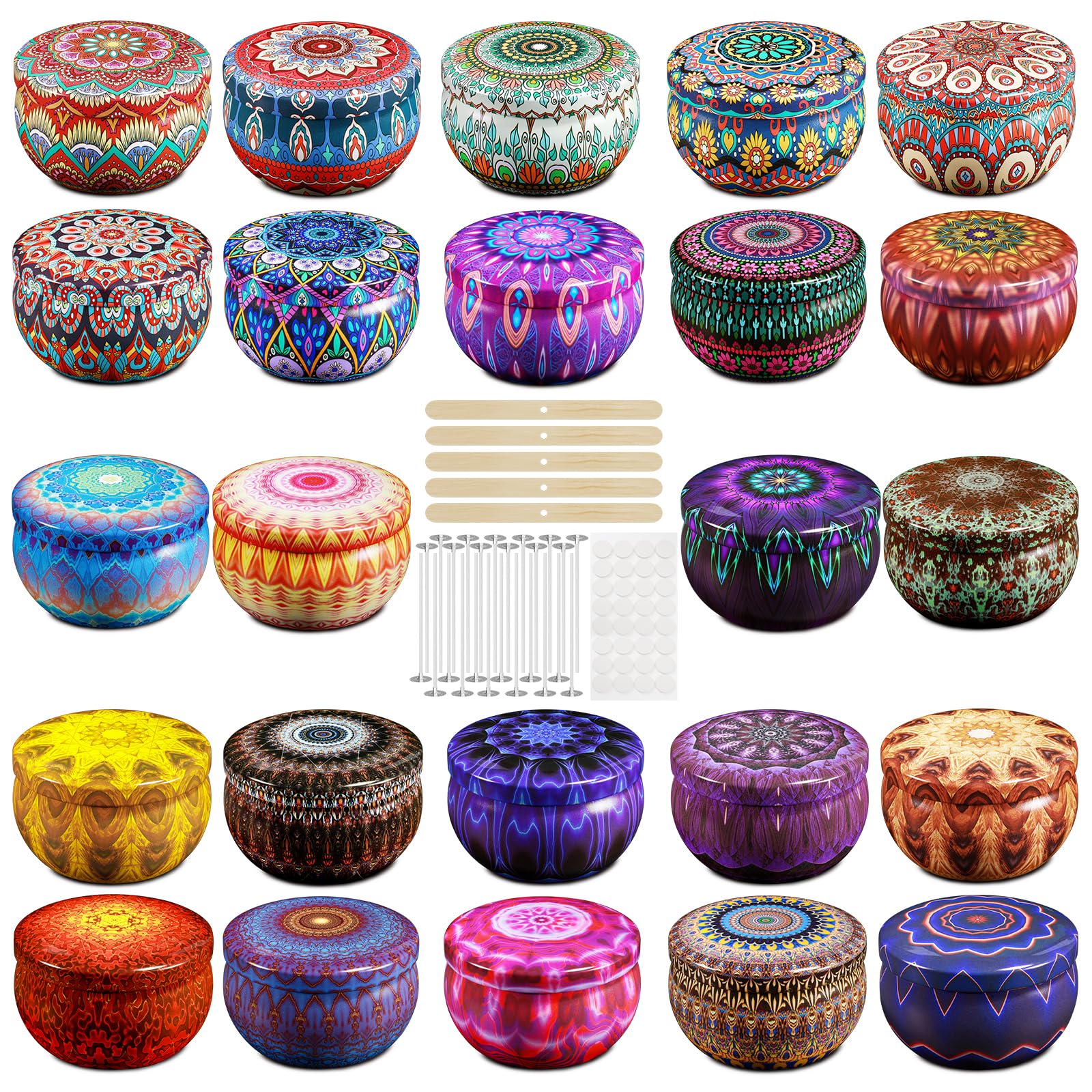 Domivirgo 24 Empty Candle Tins 2.5 oz with Lids - Simple Candle-Making Kit, Includes 26 Wicks, 5 Holders & 32 Stickers, Multi-Purpose Storage Containers for Crafts & Small Items (2.5oz)