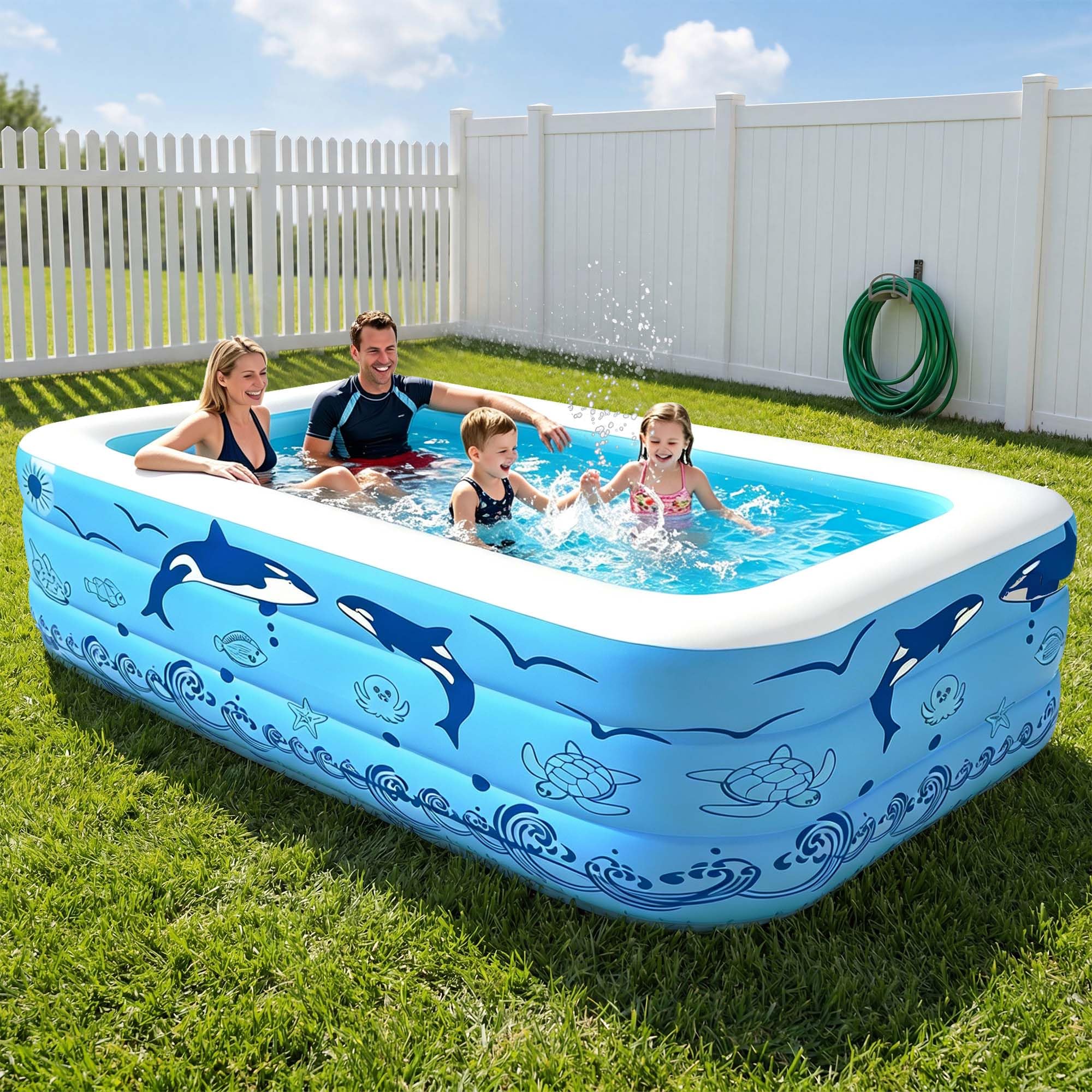 Aufblasbare Schwimmbecken, 300x165x56 cm, Großes aufblasbares Pool für Kinder und Erwachsene, Langlebiges Familien-Freizeitpool, Kinderbecken für Garten, Hinterhof