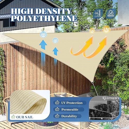 Miniatura 3 de ECOOPTS Toldo Vela Triangular de HDPE de 12'x12'x12' para Sombra Solar, Toldo para Patio Exterior Pérgola, Tela de Cobertura que Bloquea 95% UV